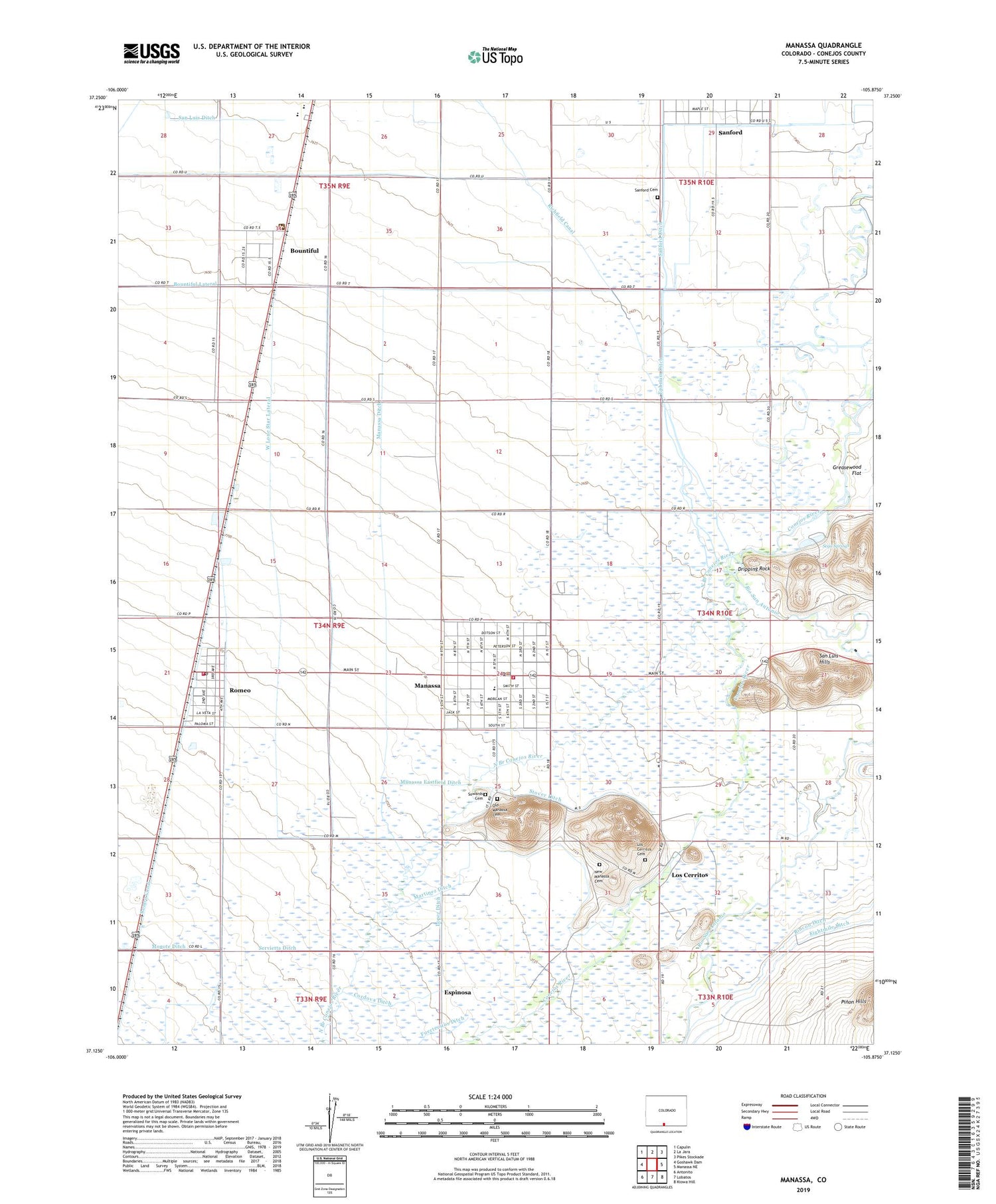Manassa Colorado US Topo Map Image