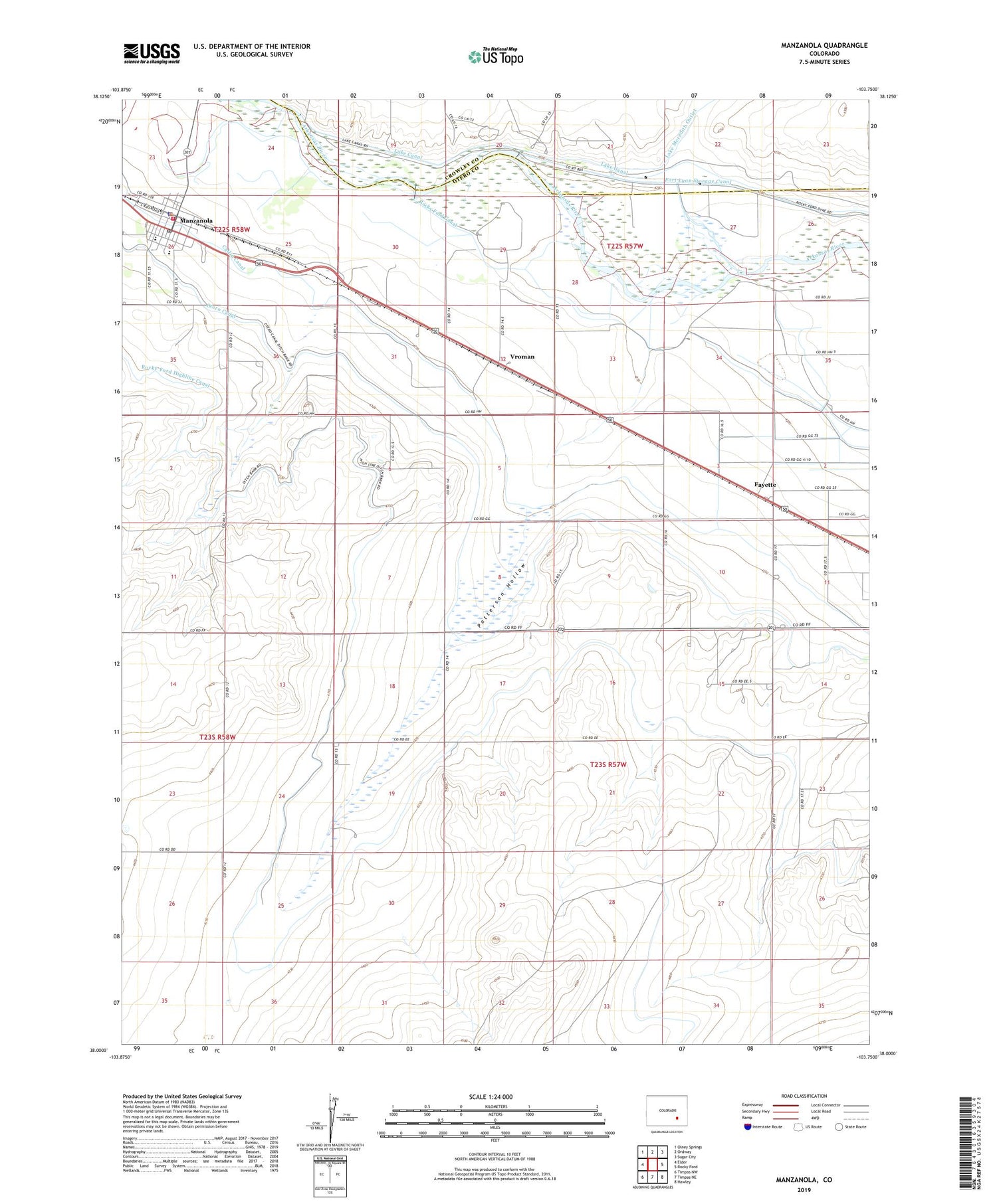 Manzanola Colorado US Topo Map Image