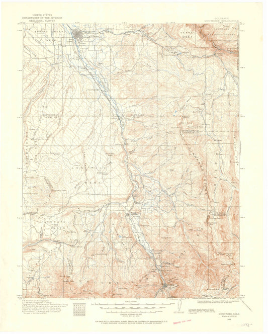 Historic 1909 Montrose Colorado 30'x30' Topo Map Image