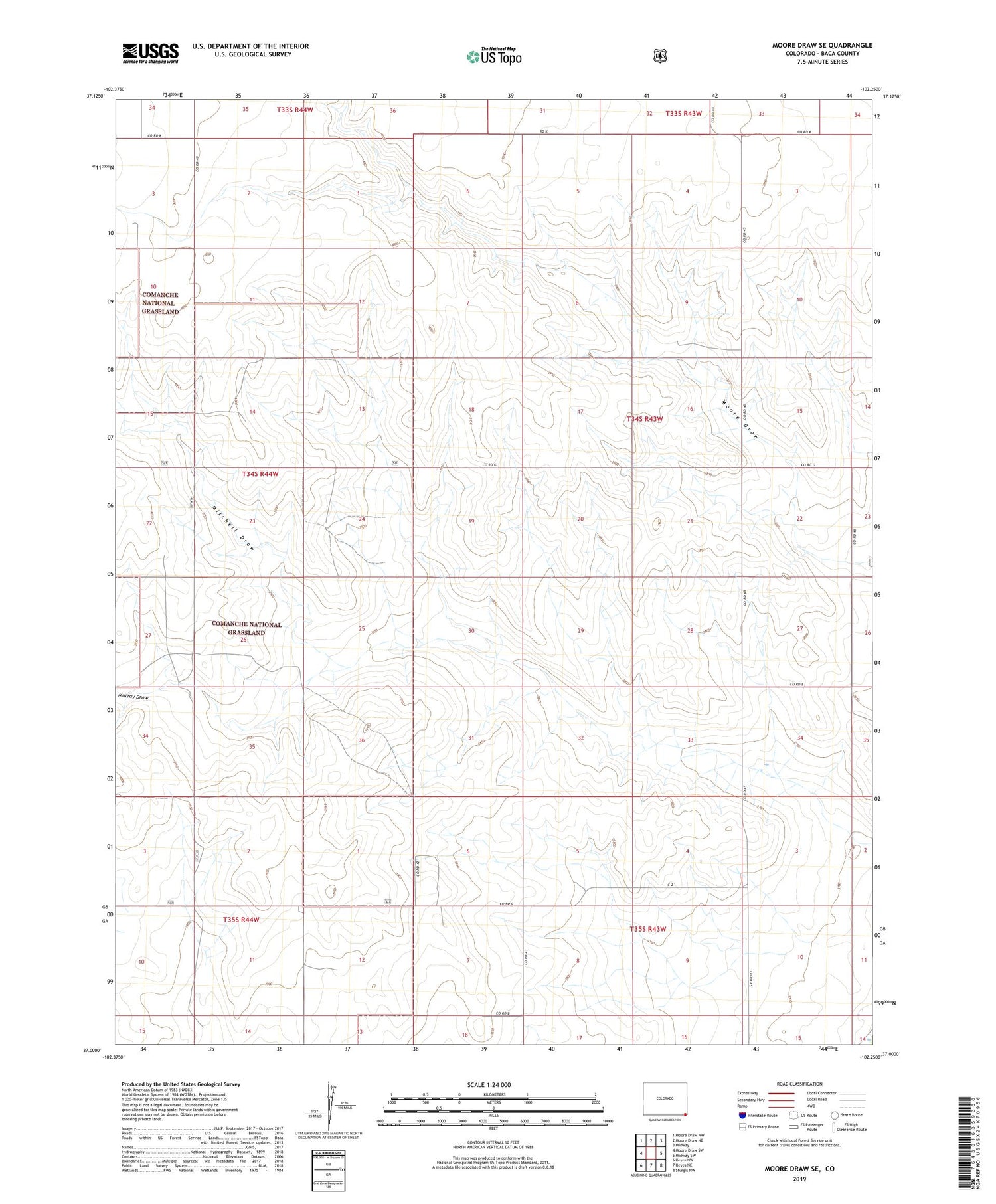 Moore Draw SE Colorado US Topo Map Image