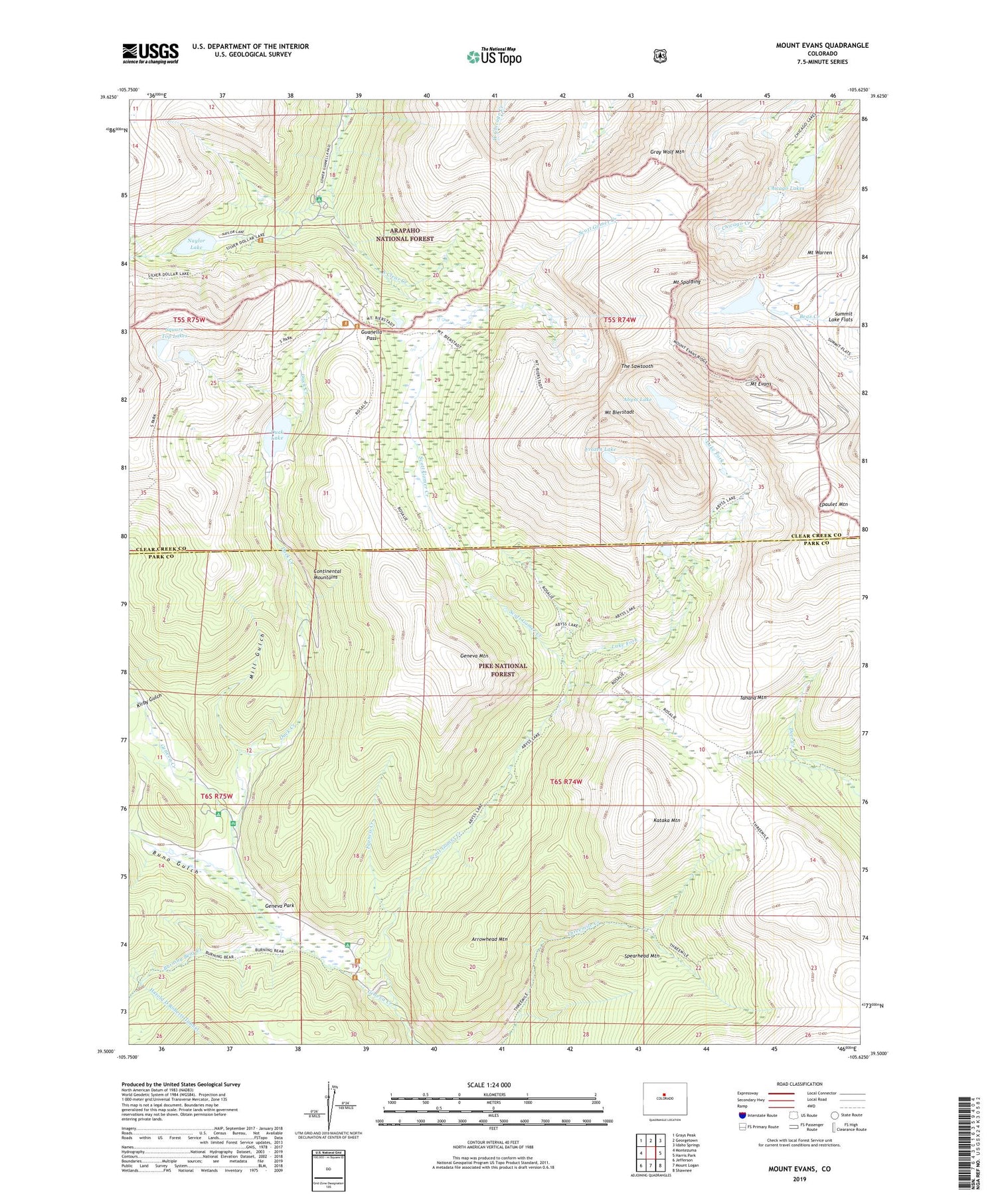 Mount Evans Colorado US Topo Map Image