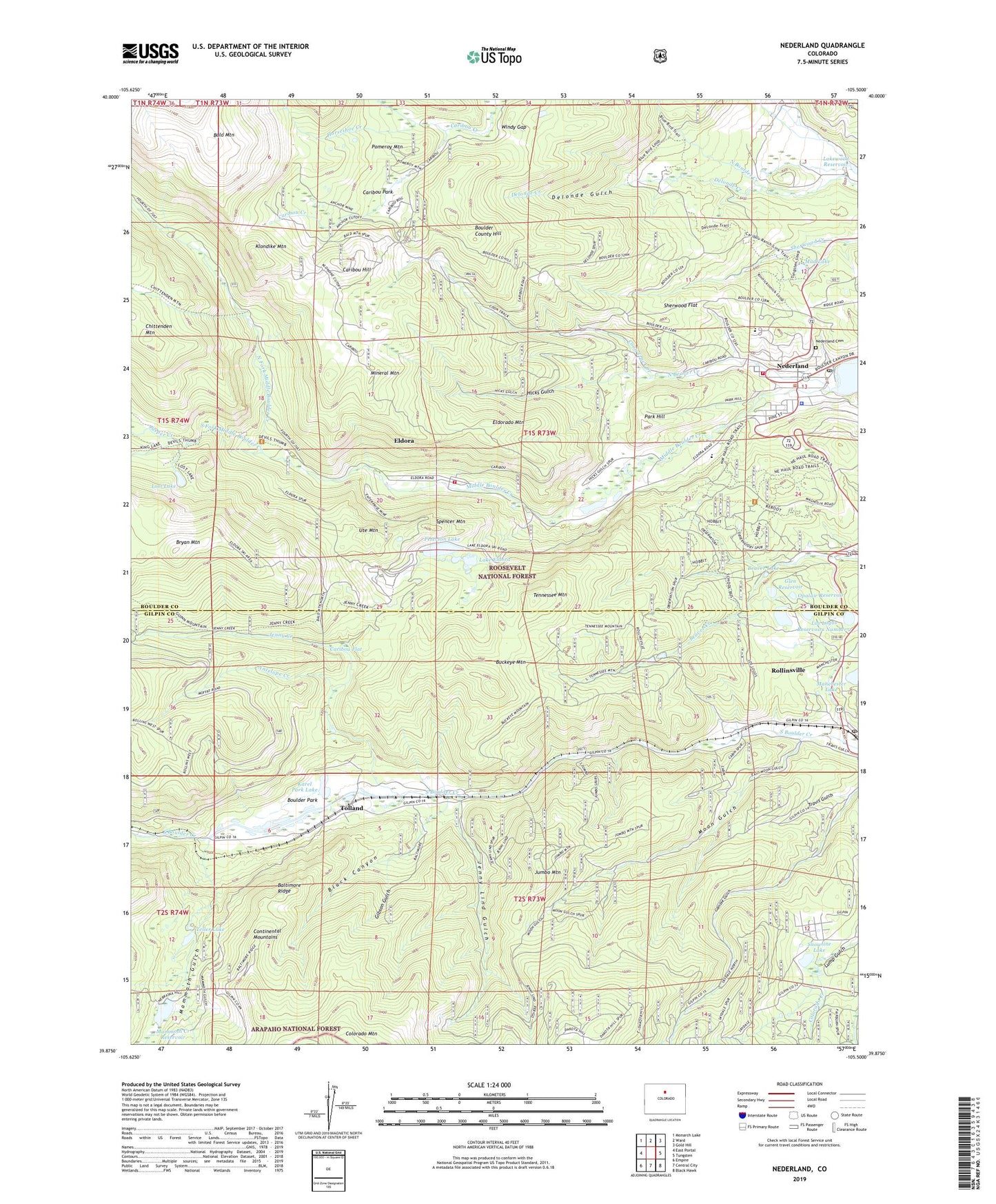 Nederland Colorado US Topo Map Image