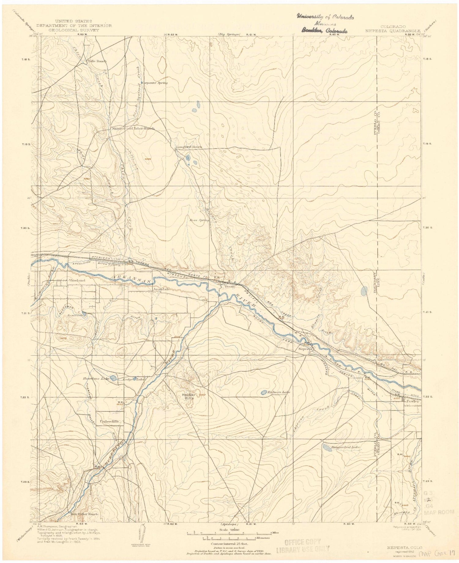 Historic 1904 Nepesta Colorado 30'x30' Topo Map Image
