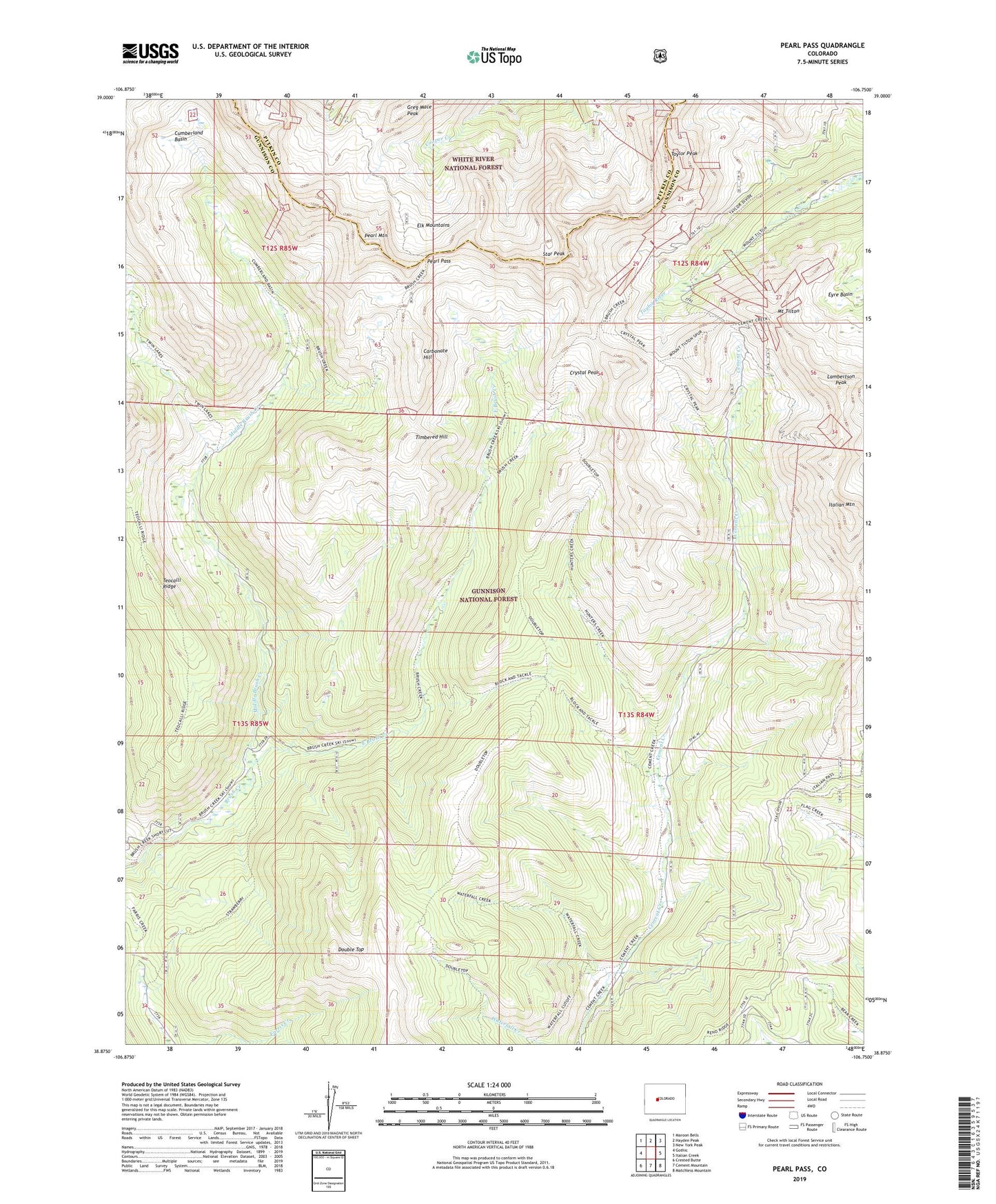 Pearl Pass Colorado US Topo Map Image