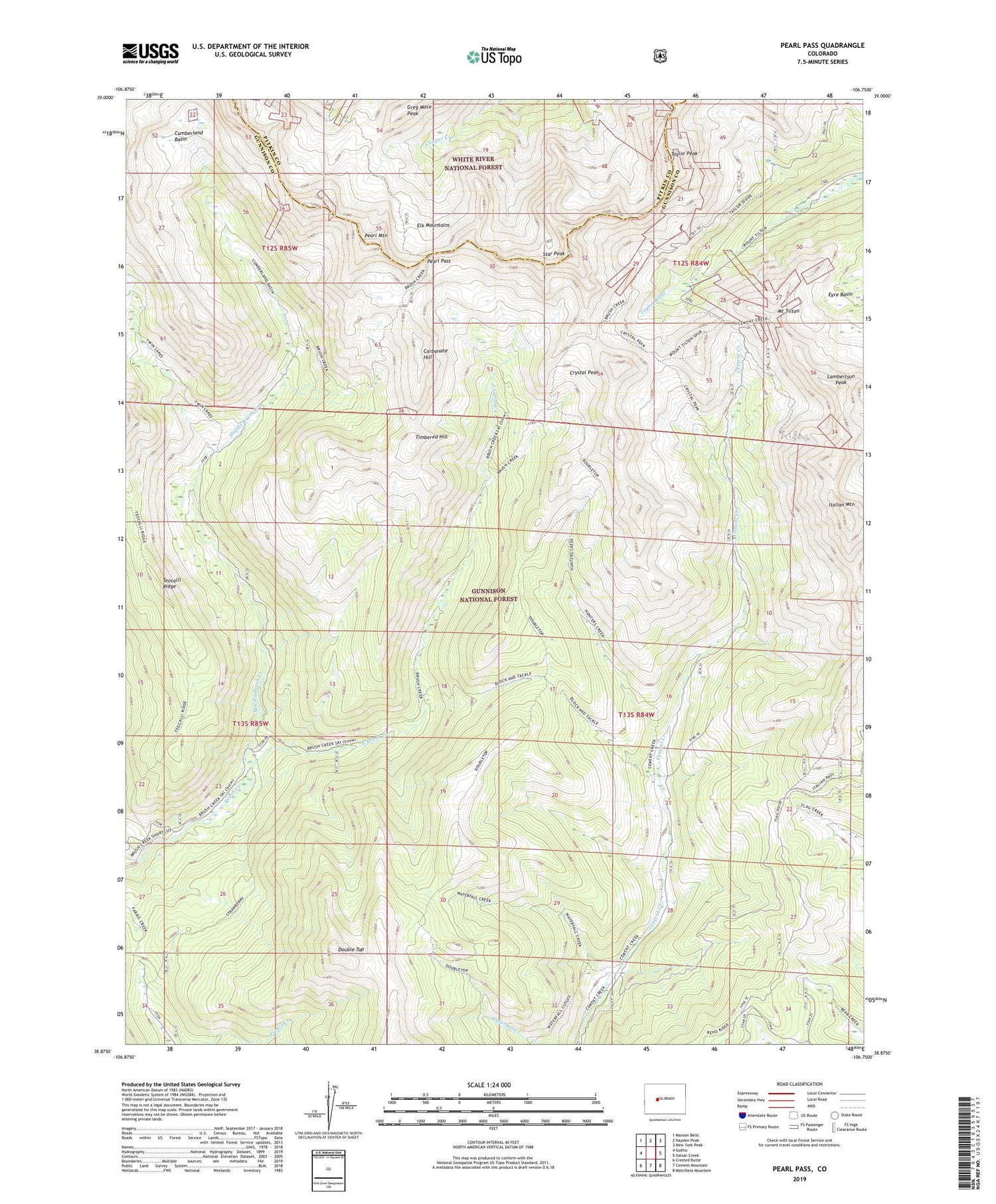 Pearl Pass Colorado US Topo Map Image