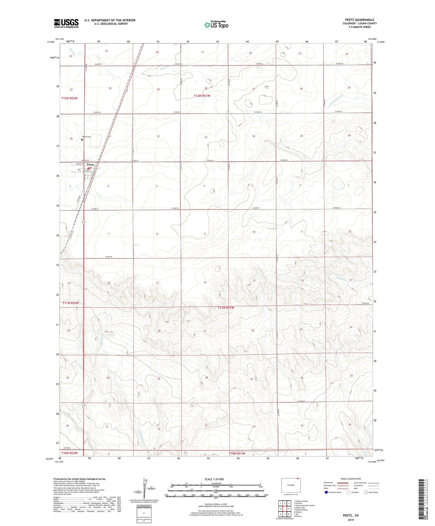 Peetz Colorado US Topo Map Image