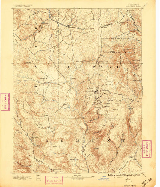 Historic 1894 Pikes Peak Colorado 30'x30' Topo Map Image