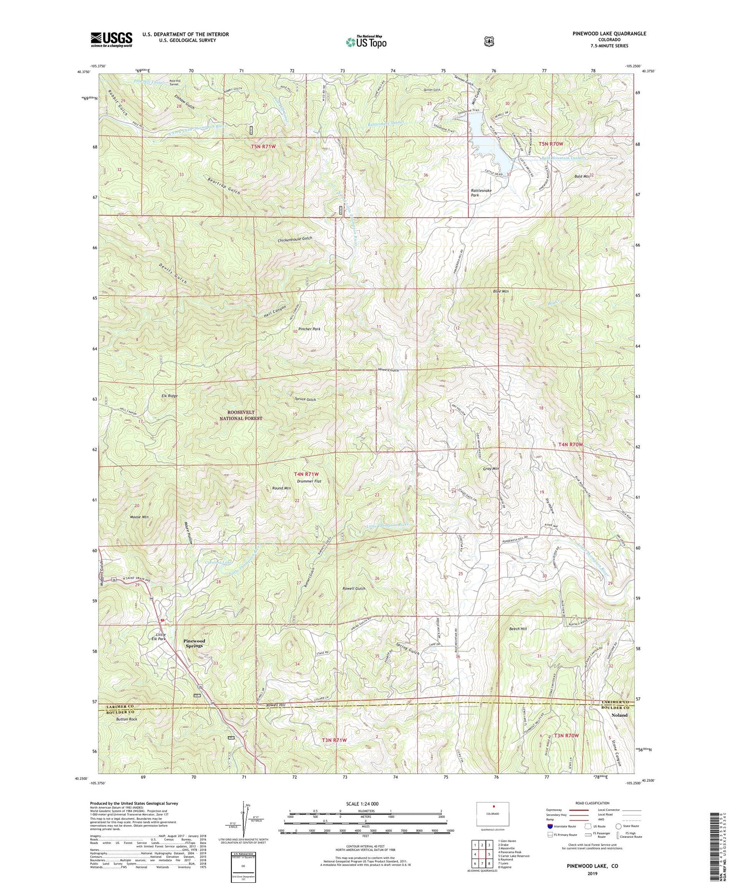Pinewood Lake Colorado US Topo Map Image