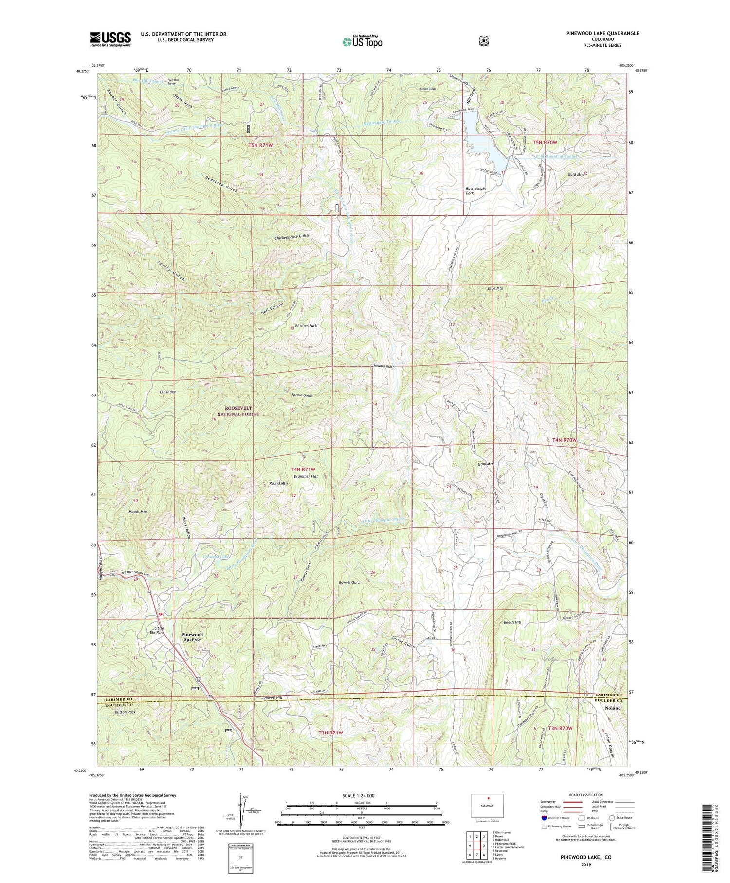 Pinewood Lake Colorado US Topo Map Image
