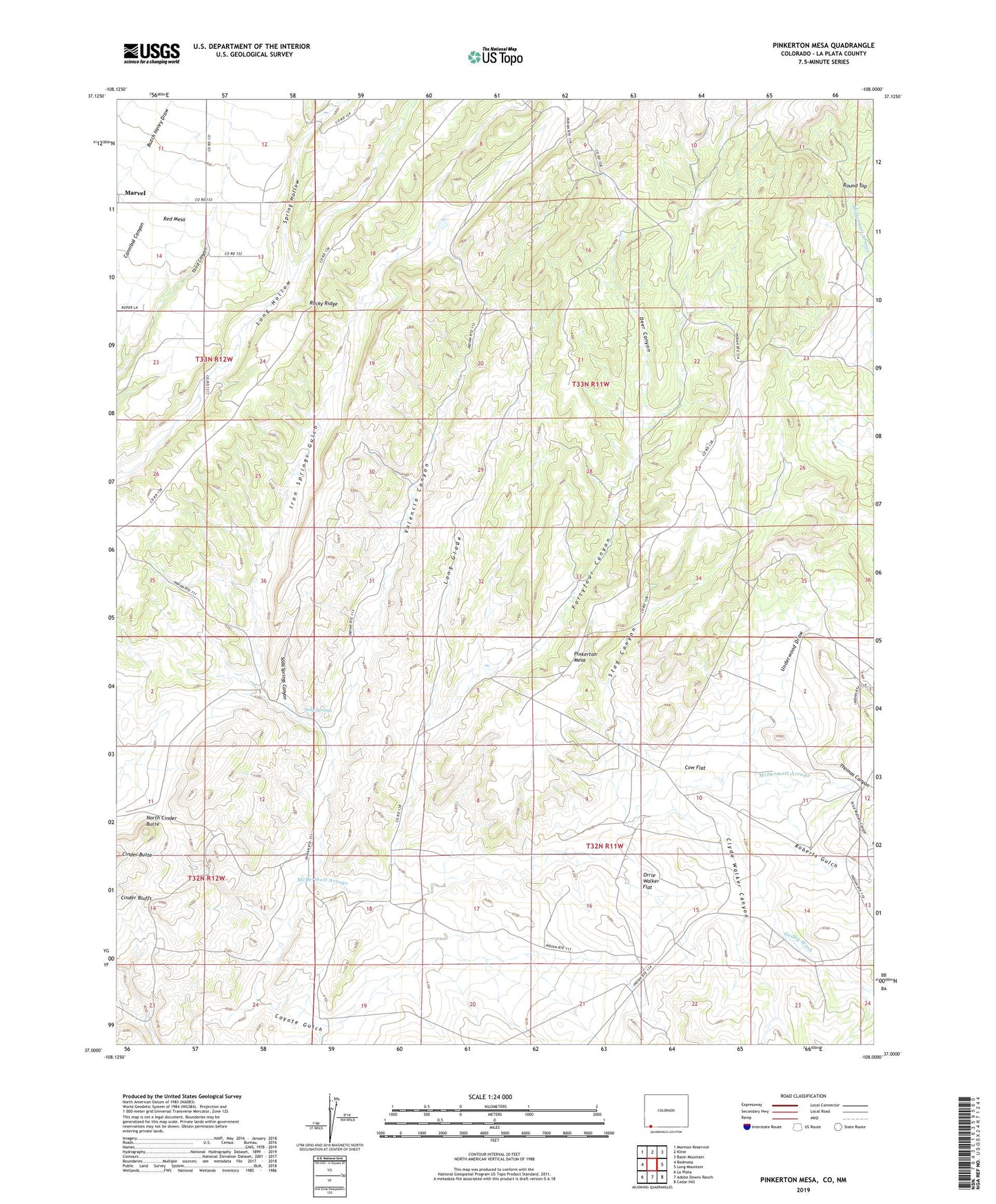 Pinkerton Mesa Colorado US Topo Map Image
