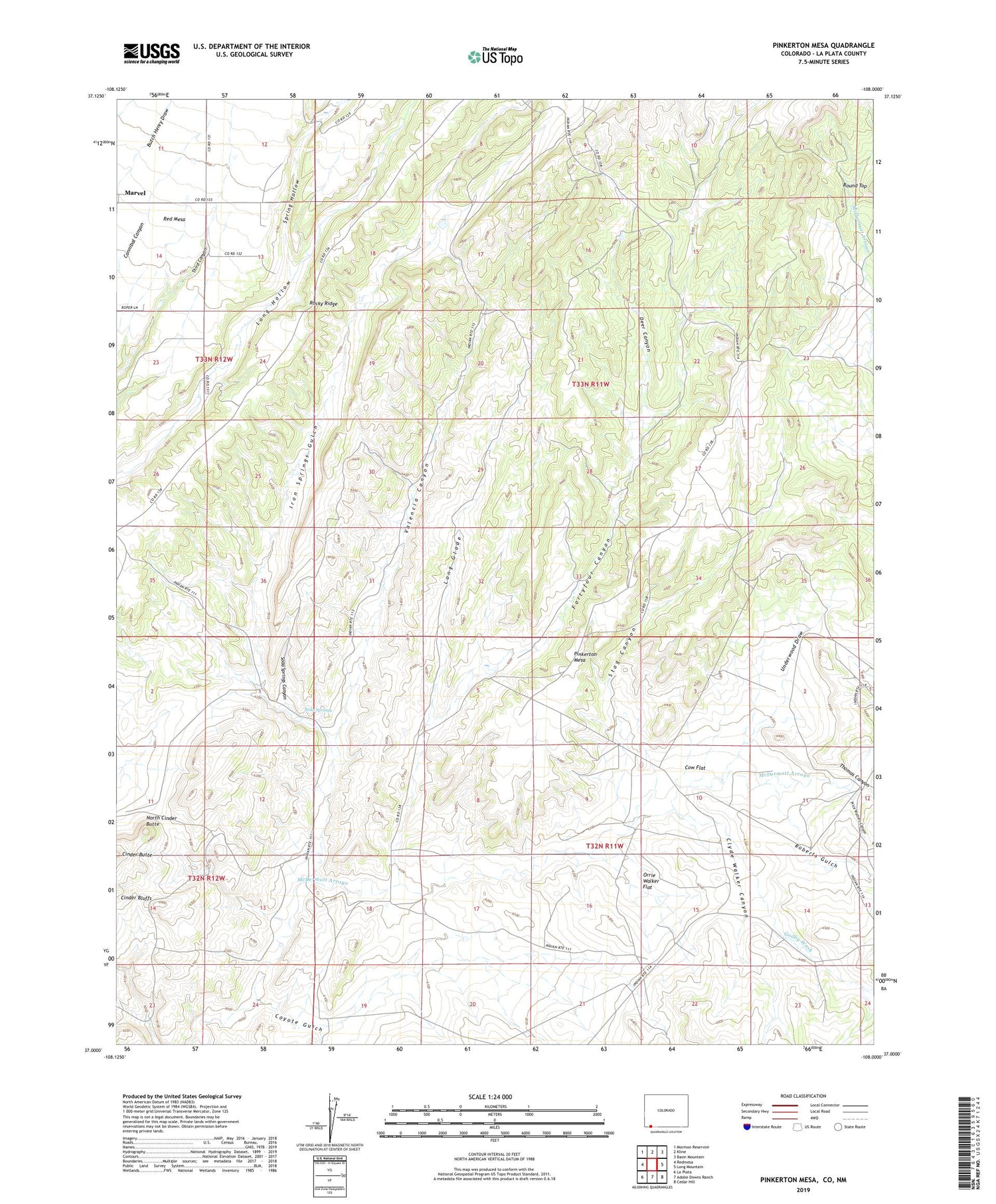 Pinkerton Mesa Colorado US Topo Map Image