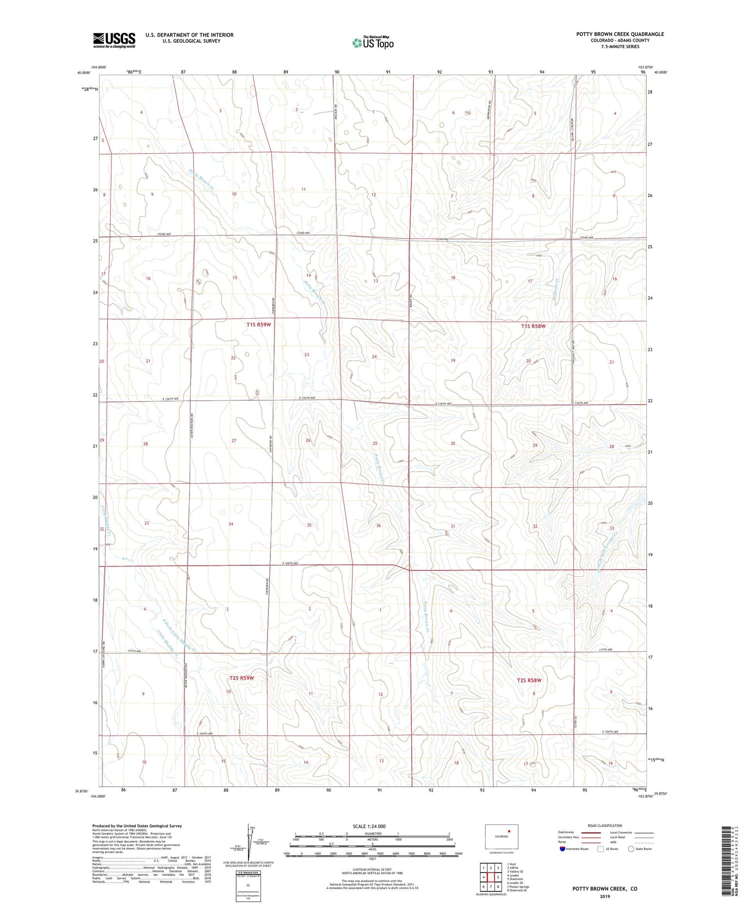 Potty Brown Creek Colorado US Topo Map Image