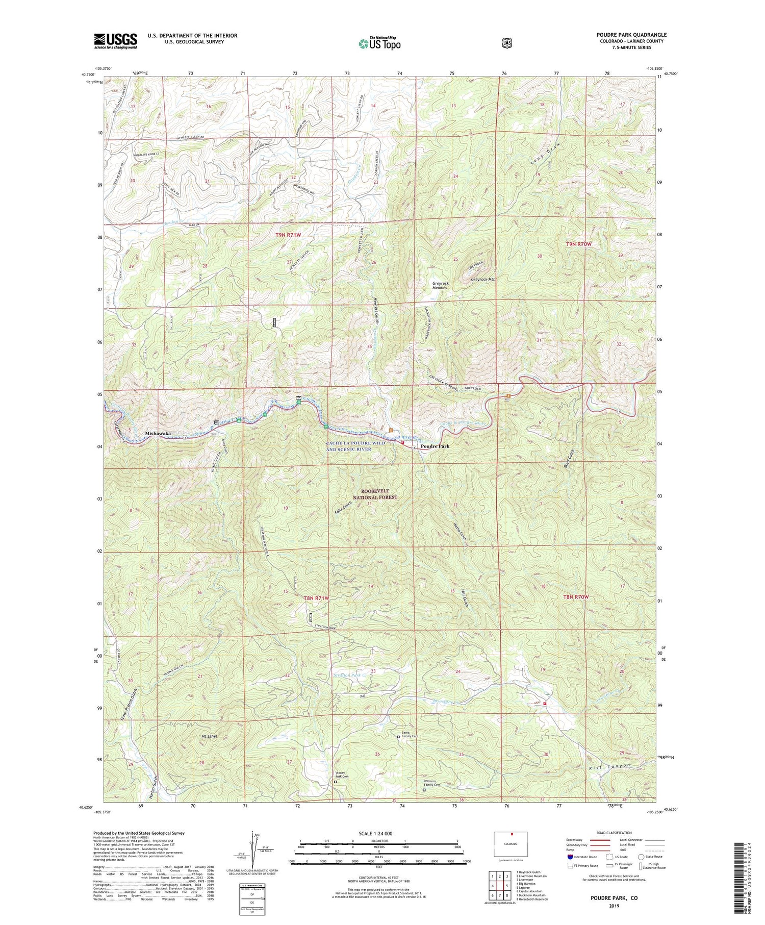 Poudre Park Colorado US Topo Map Image