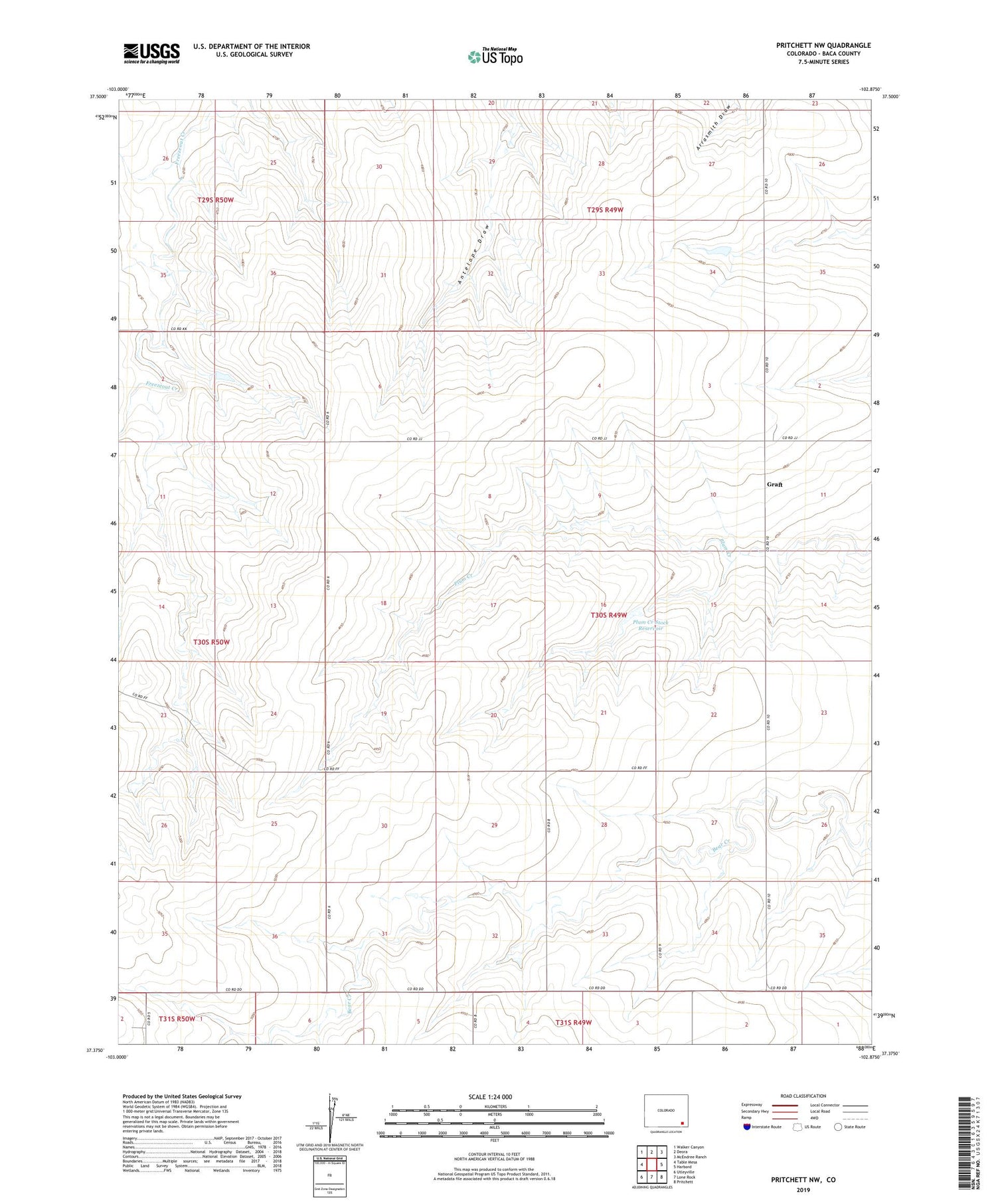 Pritchett NW Colorado US Topo Map Image