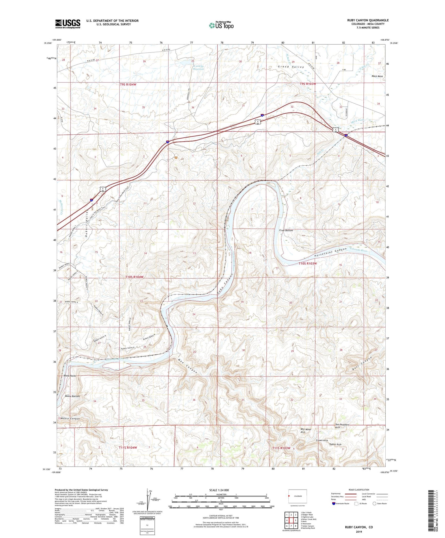 Ruby Canyon Colorado US Topo Map Image