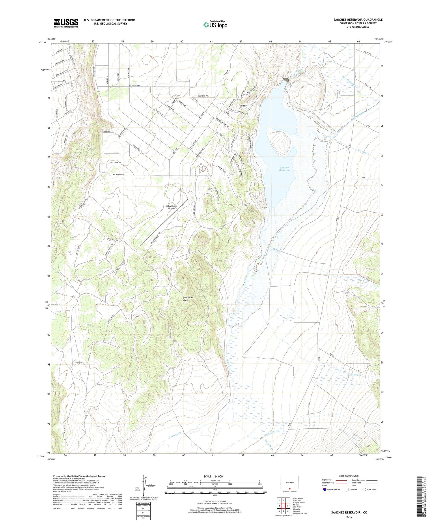 Sanchez Reservoir Colorado US Topo Map Image