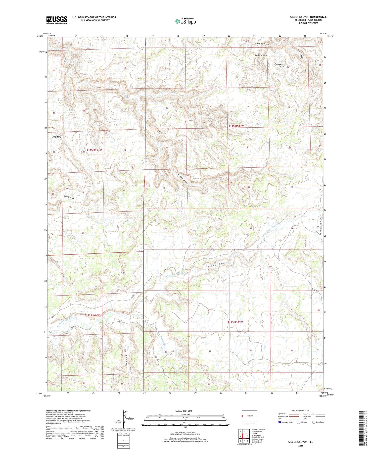 Sieber Canyon Colorado US Topo Map Image