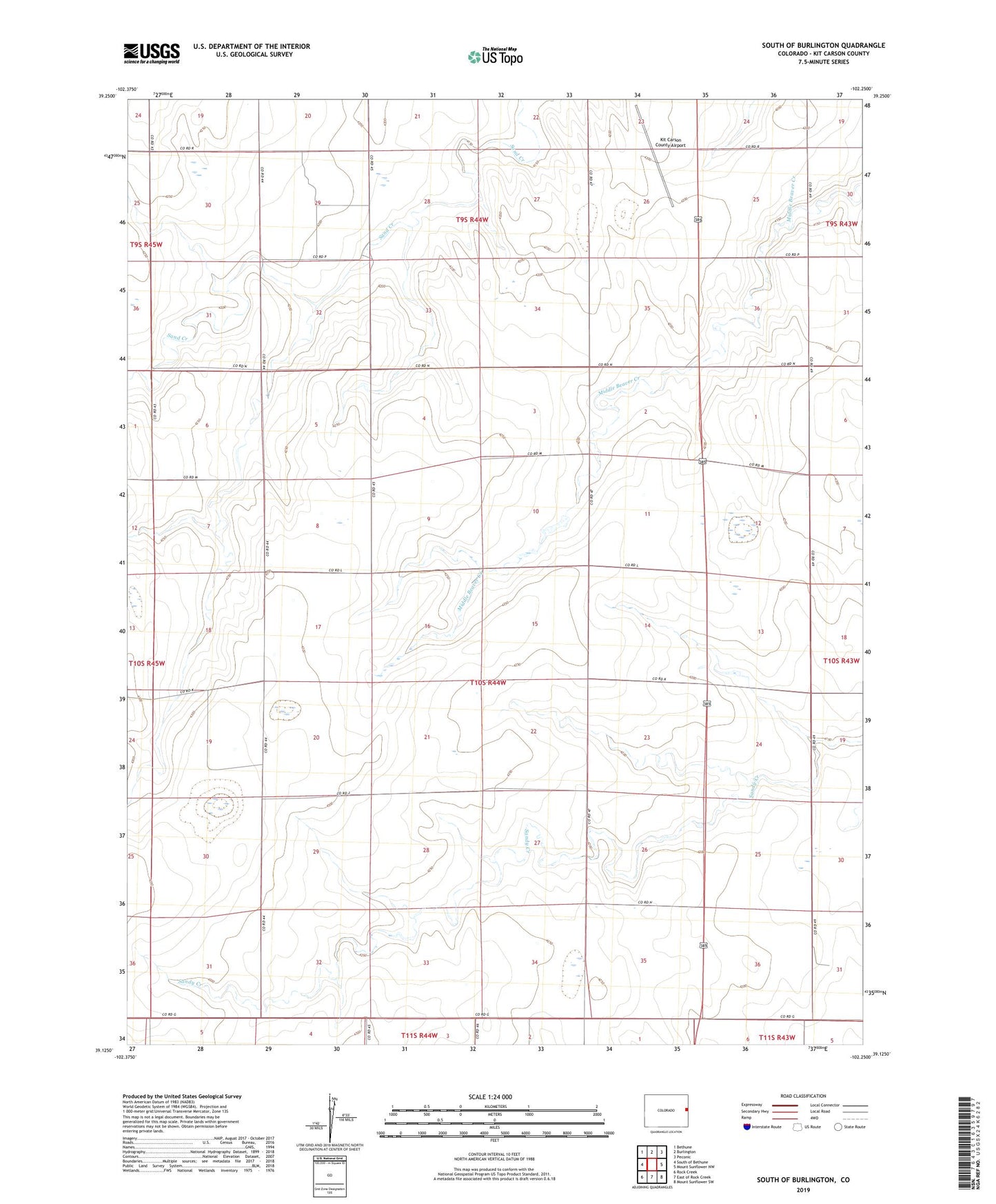 South of Burlington Colorado US Topo Map Image