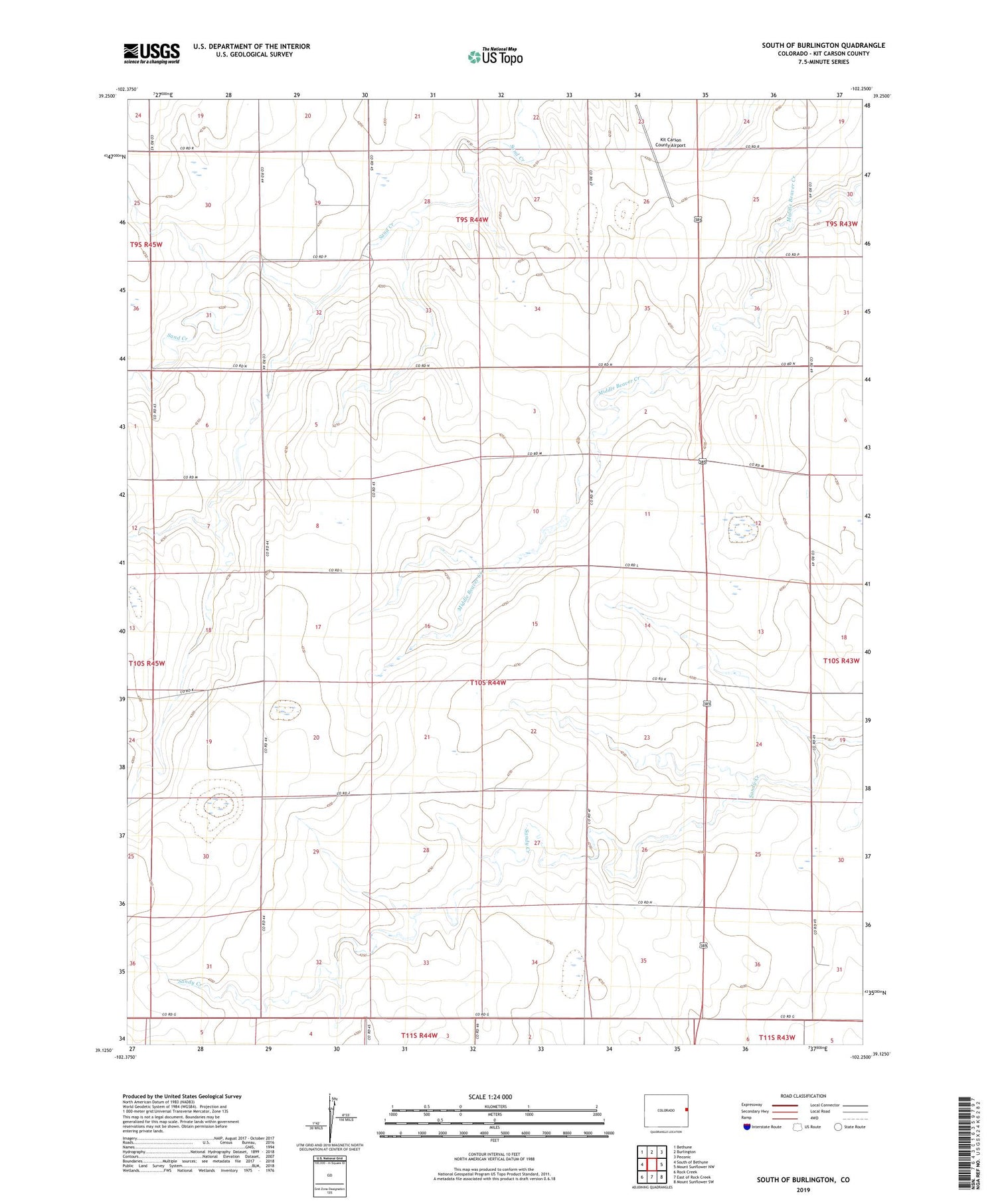 South of Burlington Colorado US Topo Map Image