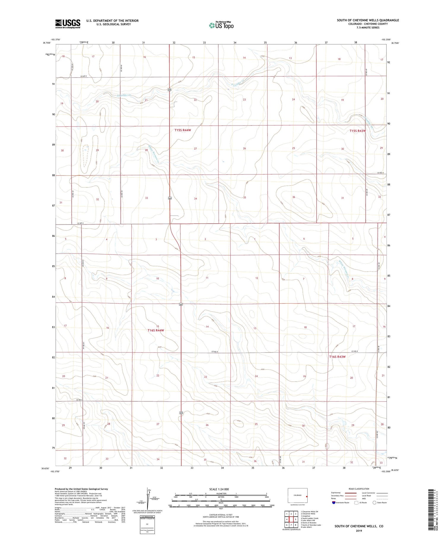 South of Cheyenne Wells Colorado US Topo Map Image