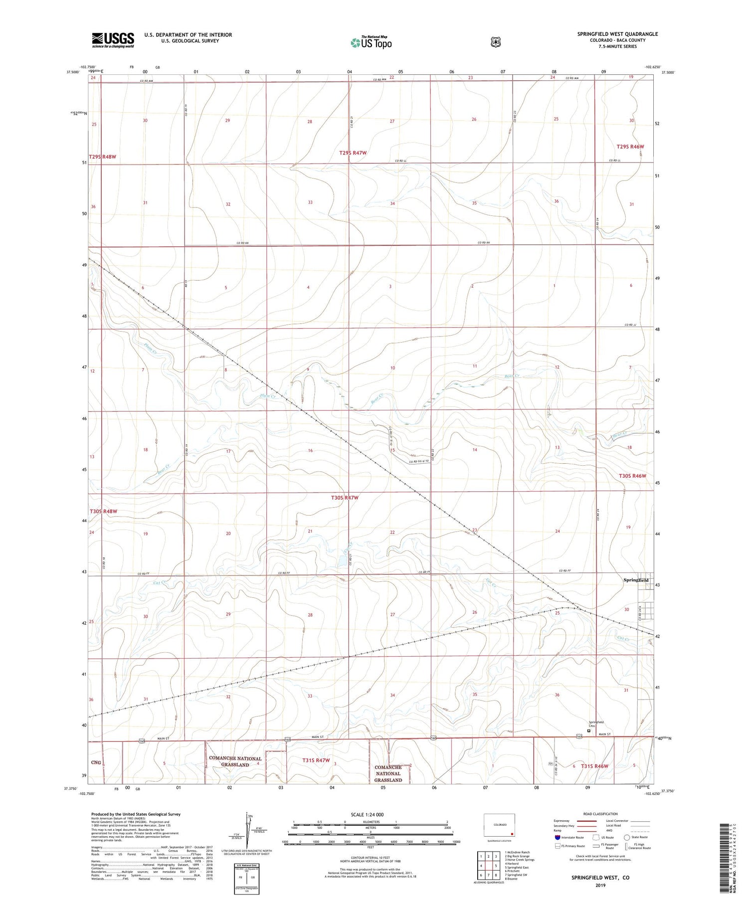 Springfield West Colorado US Topo Map Image