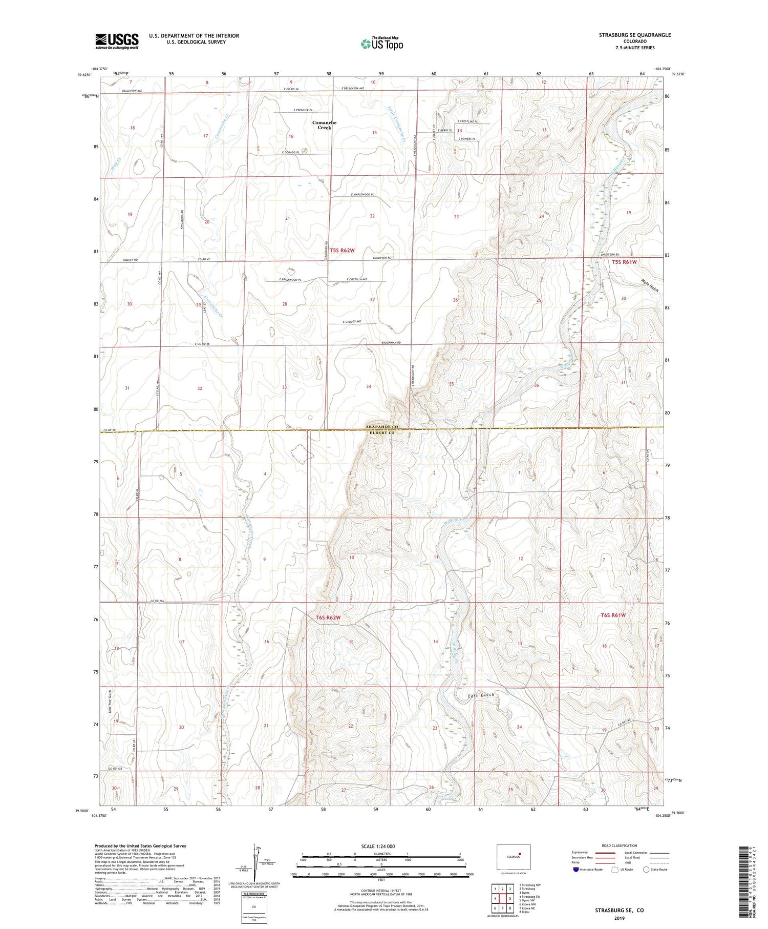 Strasburg SE Colorado US Topo Map Image