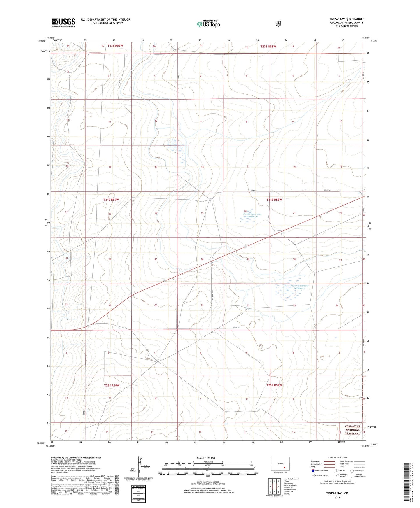 Timpas NW Colorado US Topo Map Image