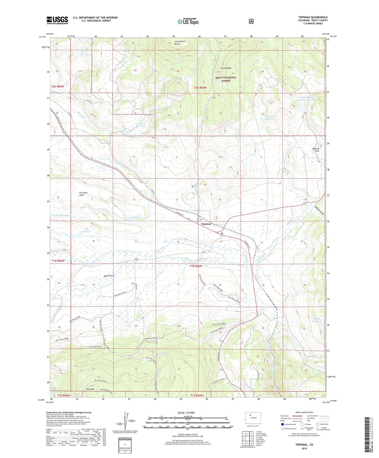 Toponas Colorado US Topo Map Image