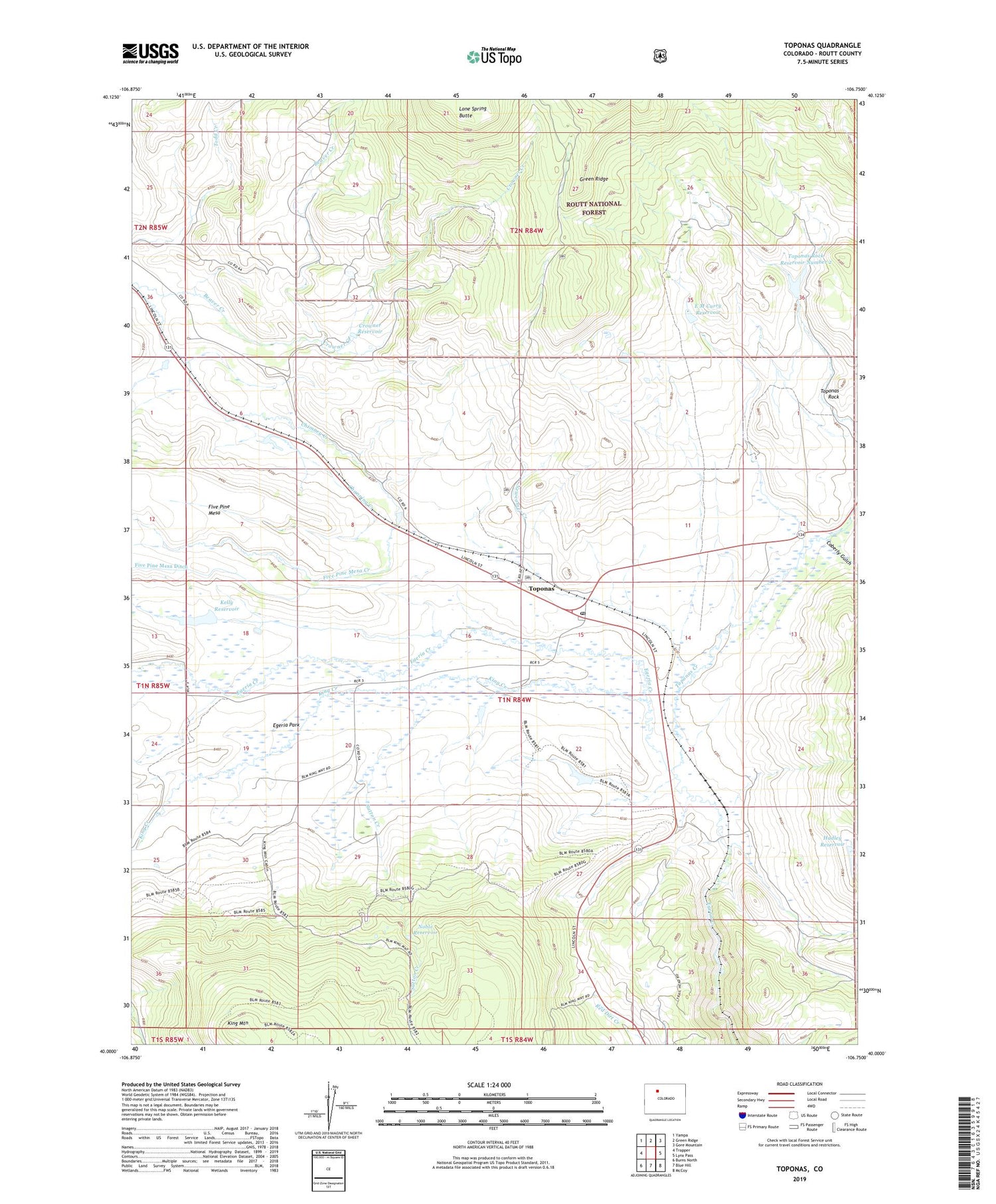 Toponas Colorado US Topo Map Image