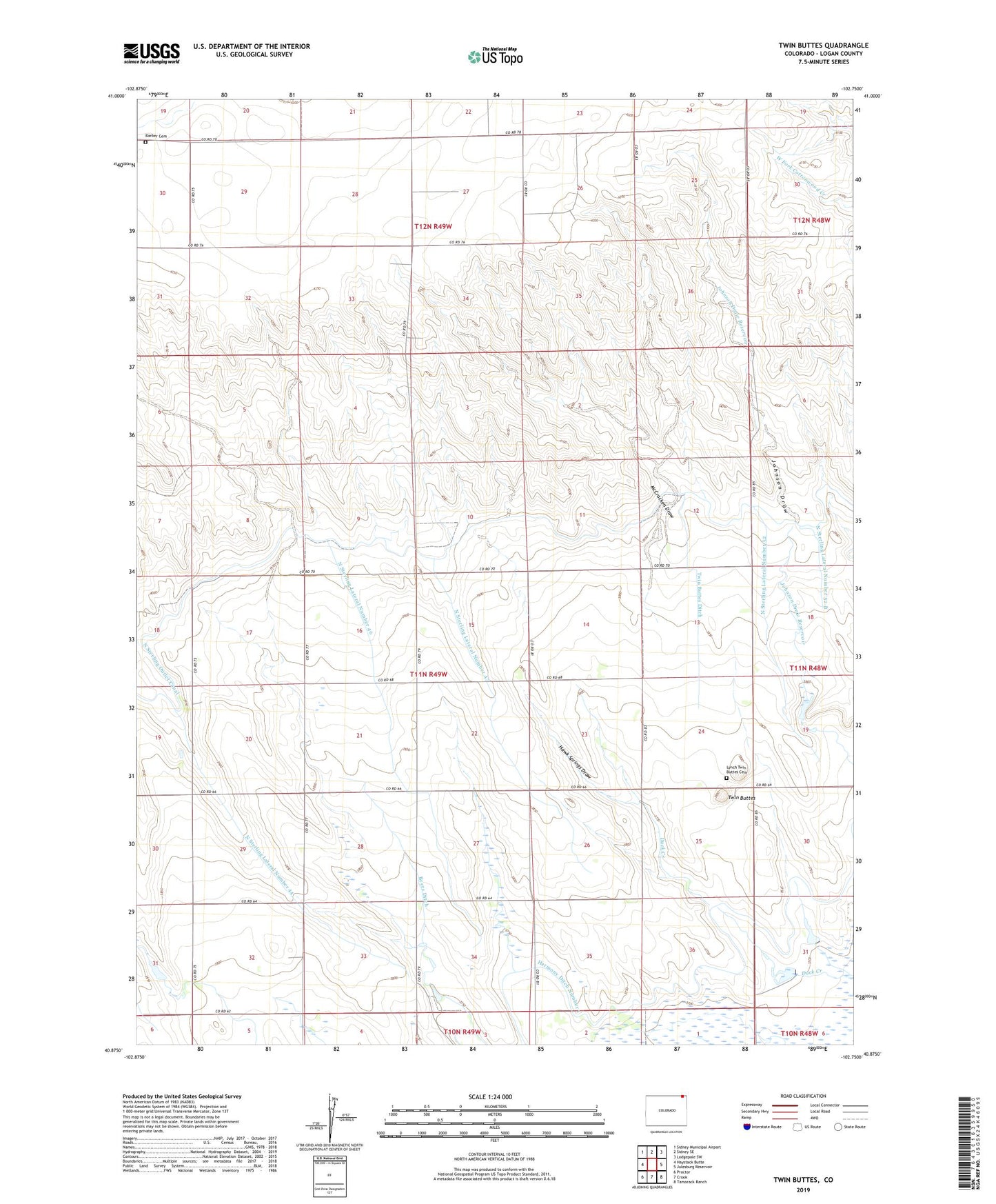 Twin Buttes Colorado US Topo Map Image