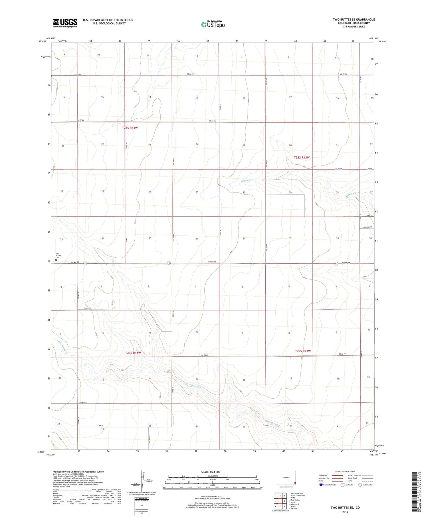 Two Buttes SE Colorado US Topo Map Image