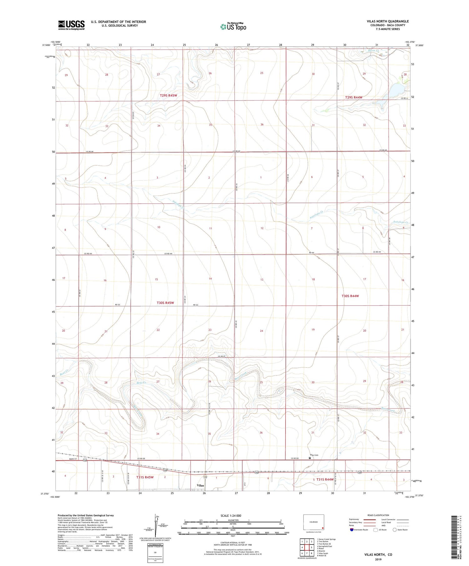 Vilas North Colorado US Topo Map Image