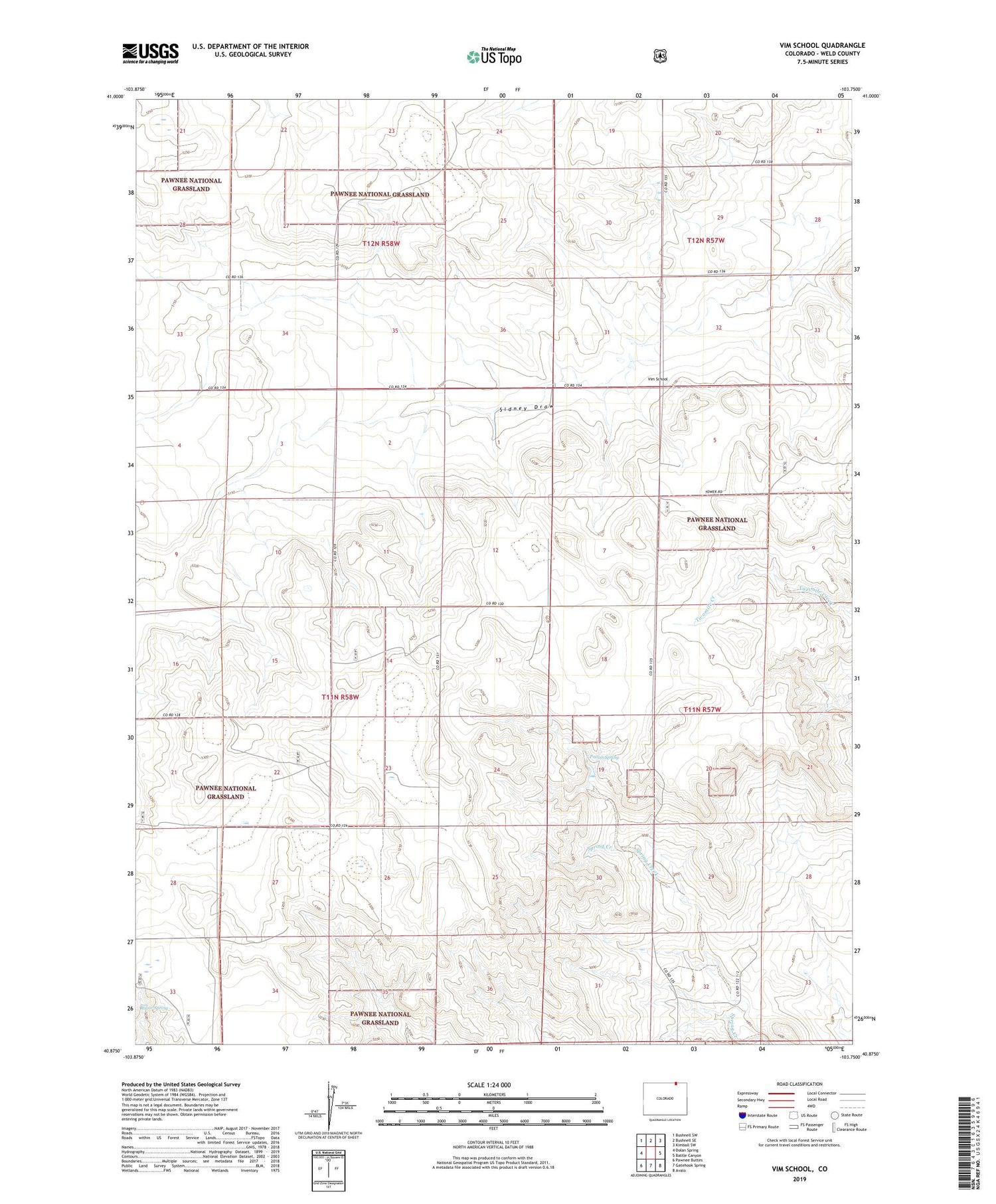 Vim School Colorado US Topo Map Image