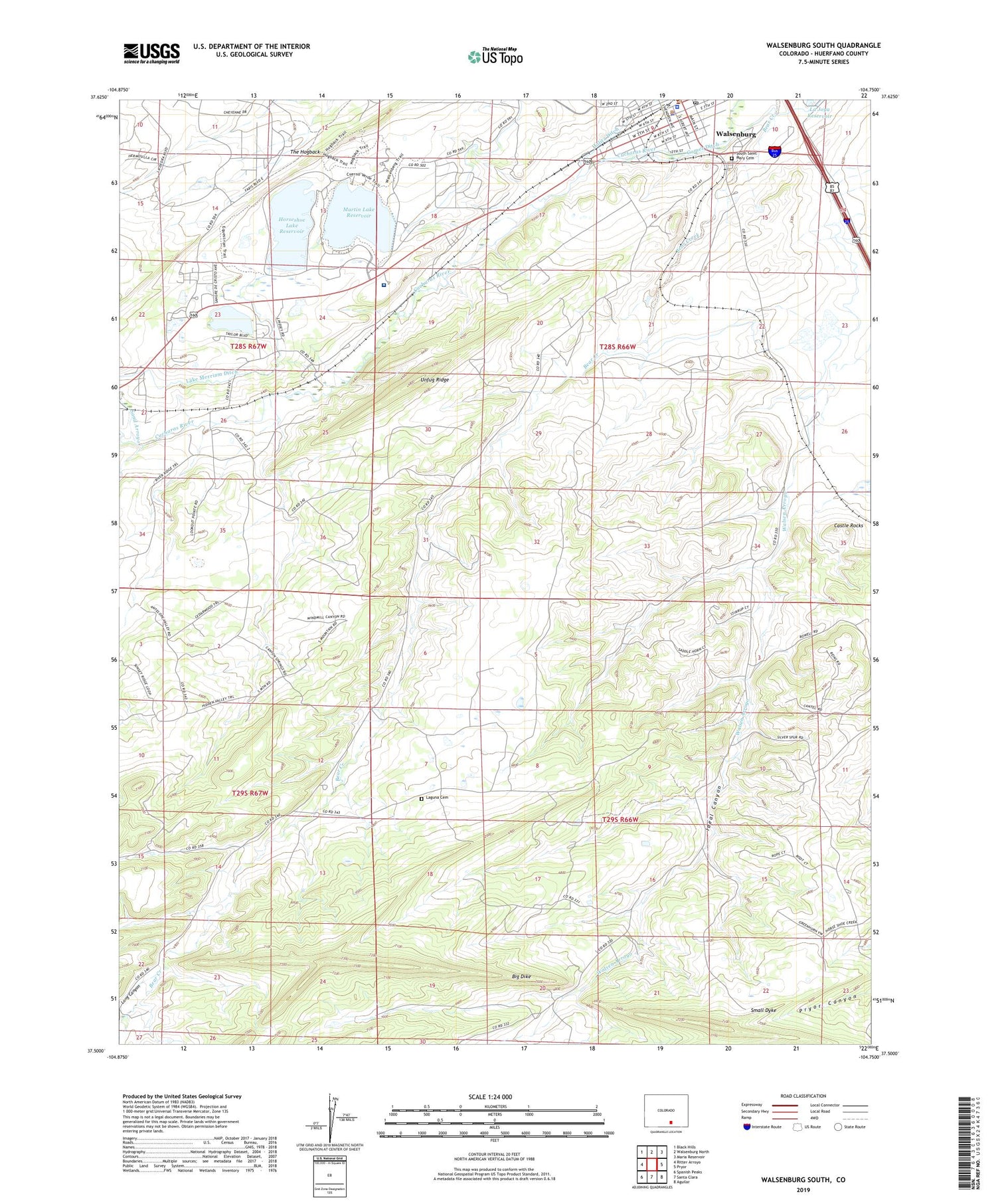 Walsenburg South Colorado US Topo Map Image