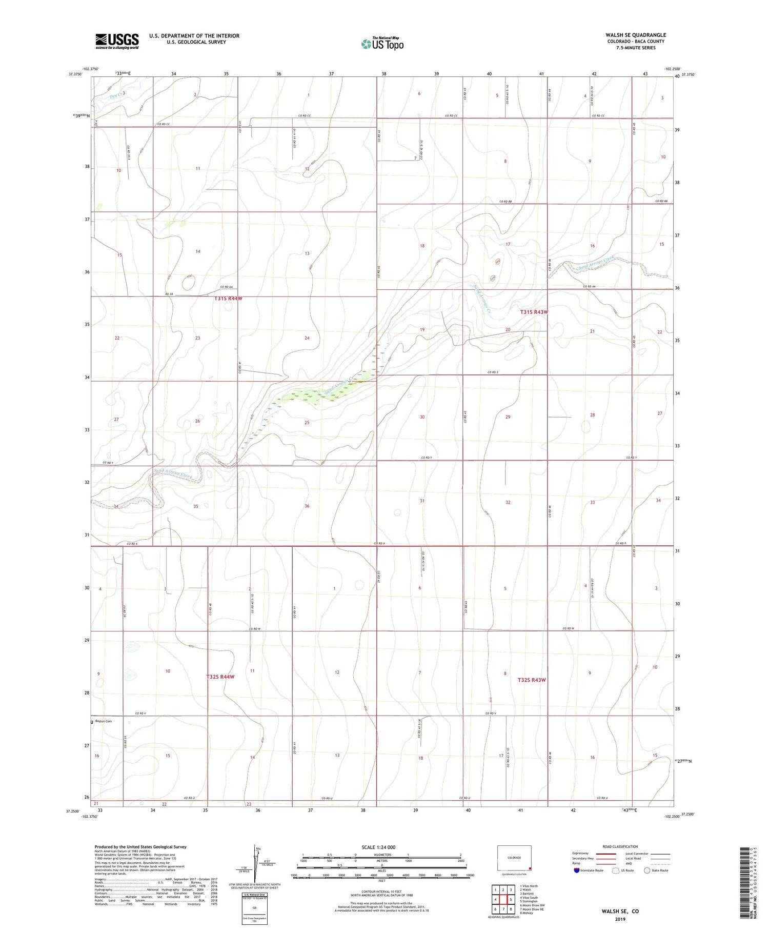 Walsh SE Colorado US Topo Map Image