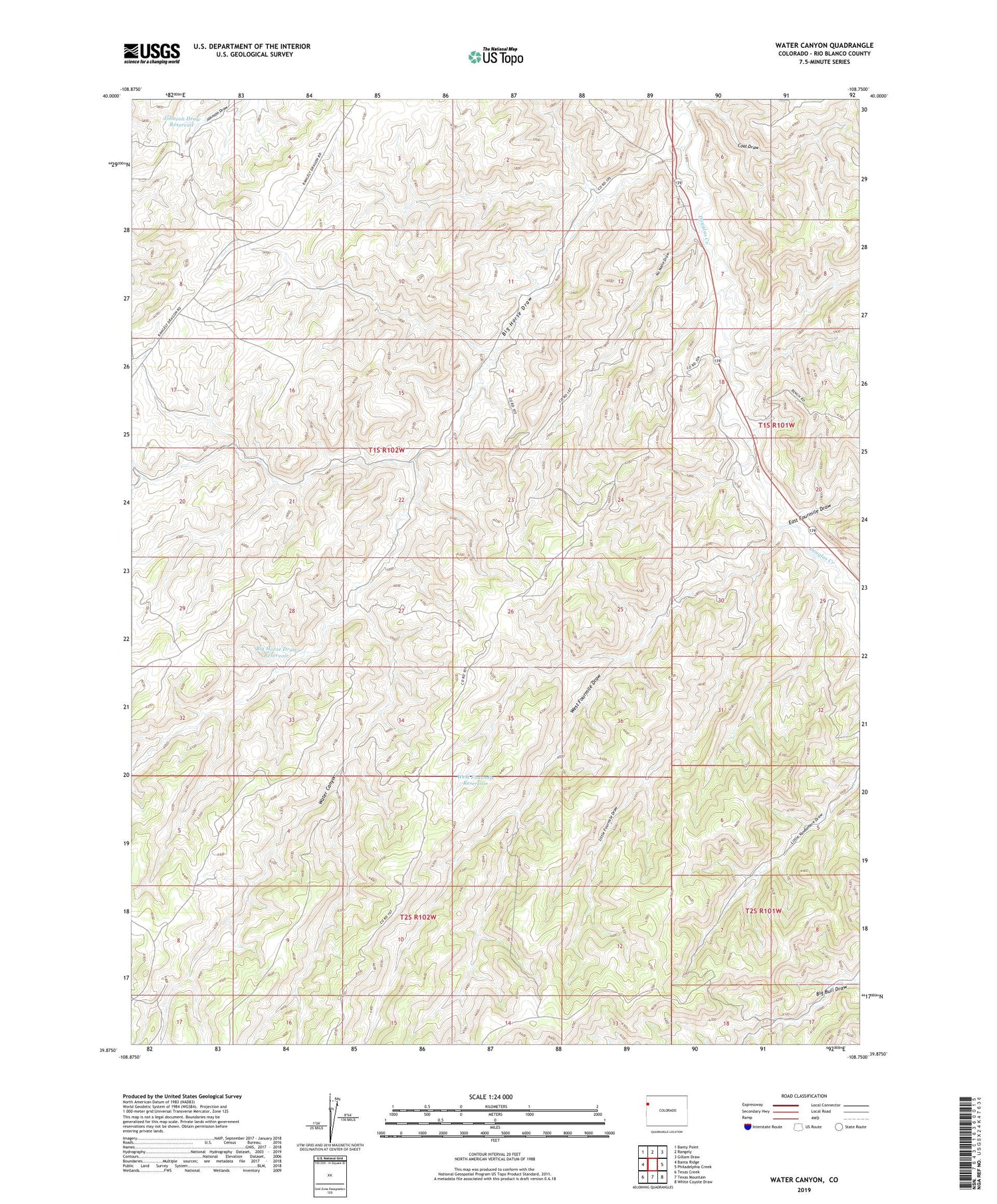 Water Canyon Colorado US Topo Map Image