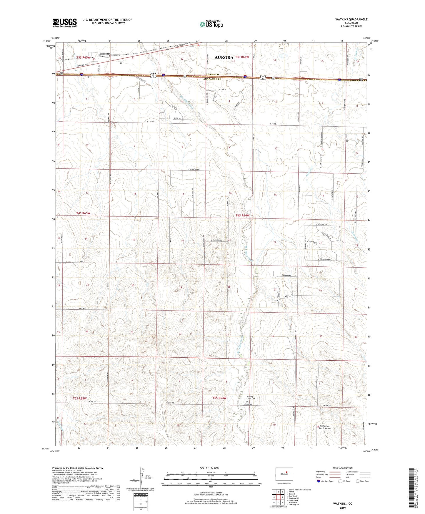 Watkins Colorado US Topo Map Image