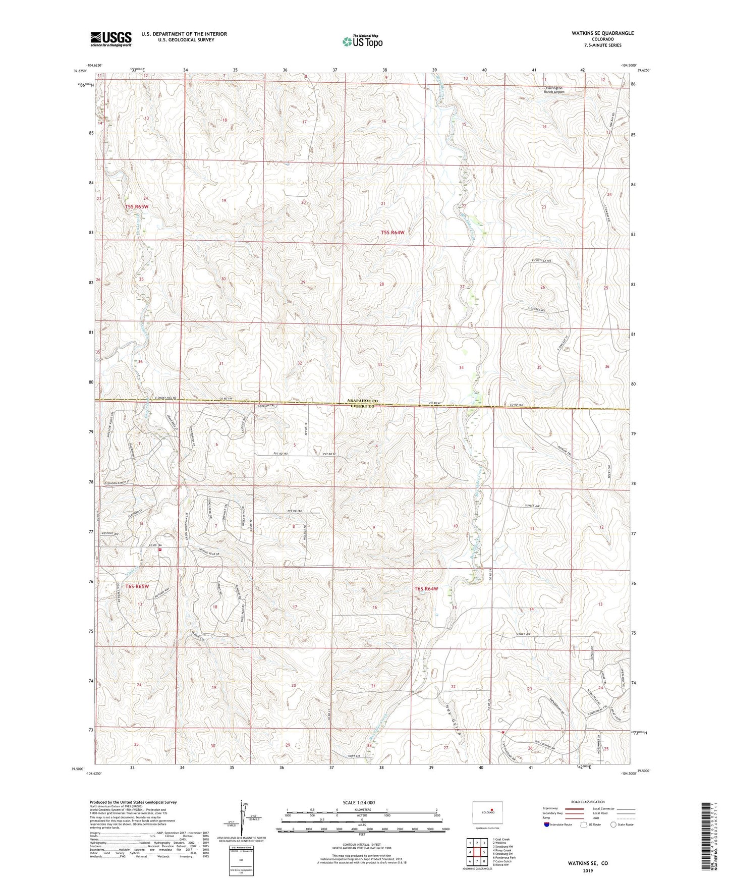Watkins SE Colorado US Topo Map Image