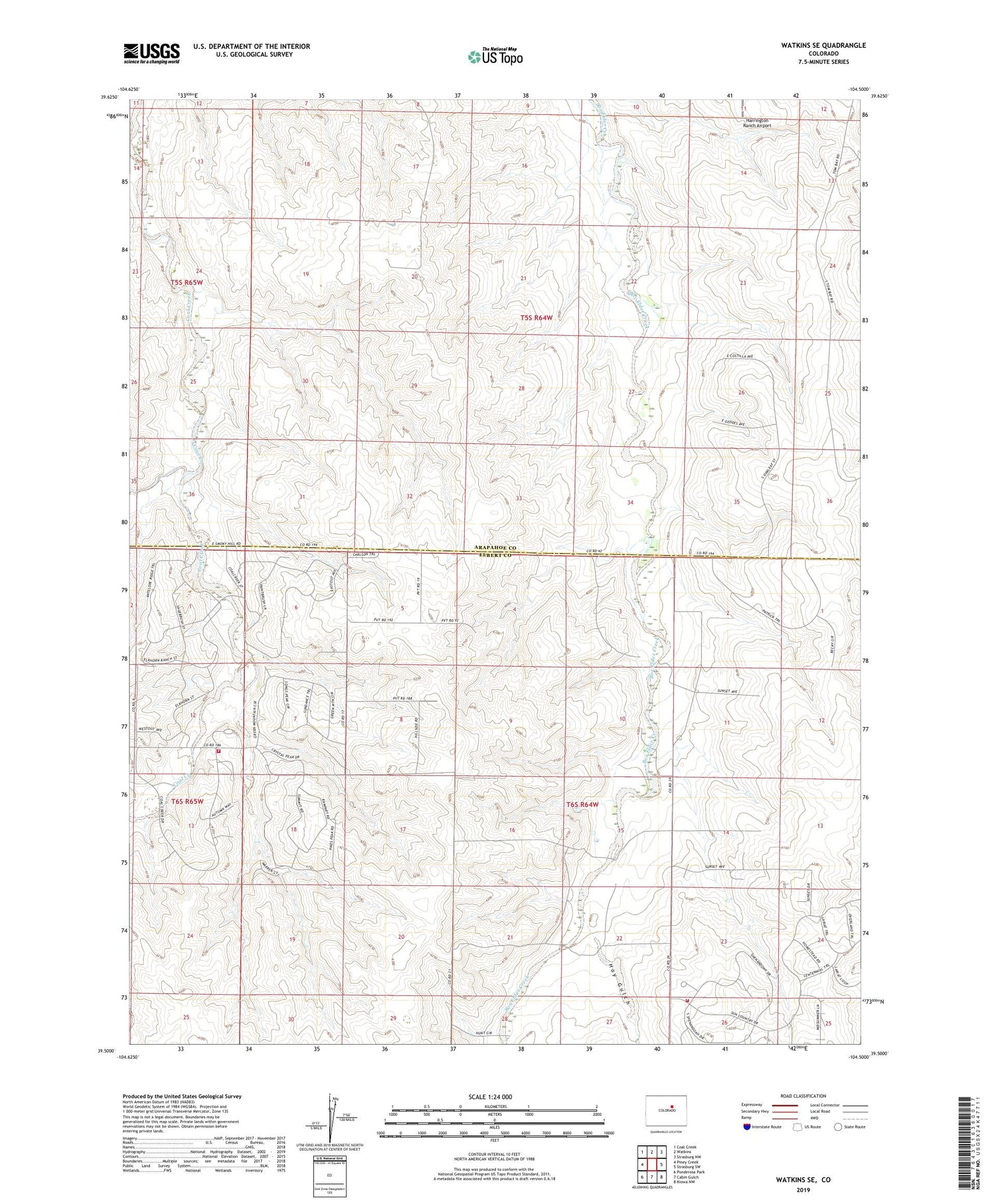 Watkins SE Colorado US Topo Map Image