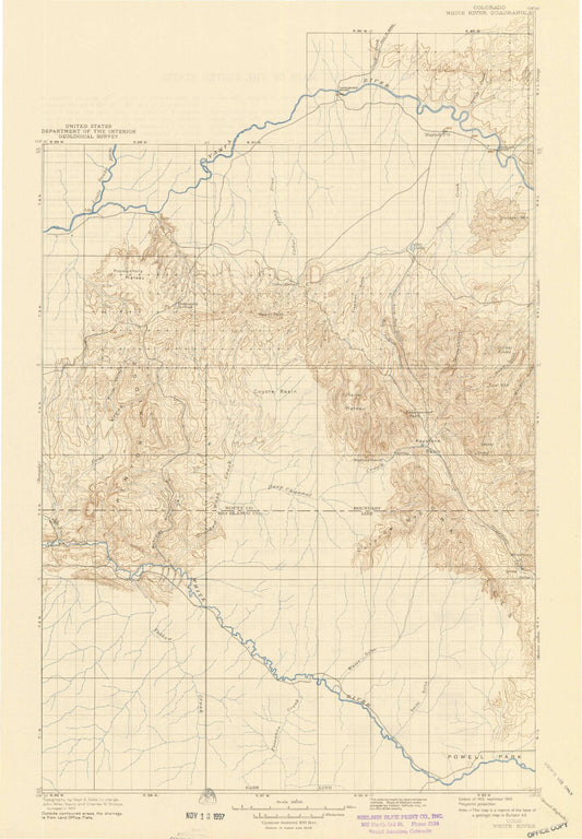 Historic 1910 White River Colorado 30'x30' Topo Map Image