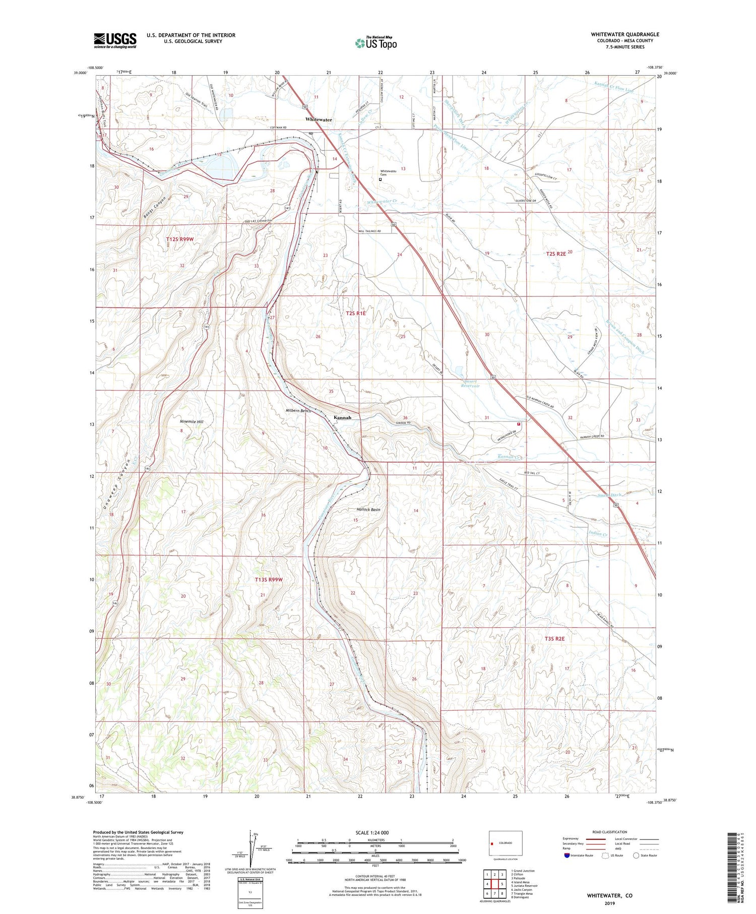 Whitewater Colorado US Topo Map Image