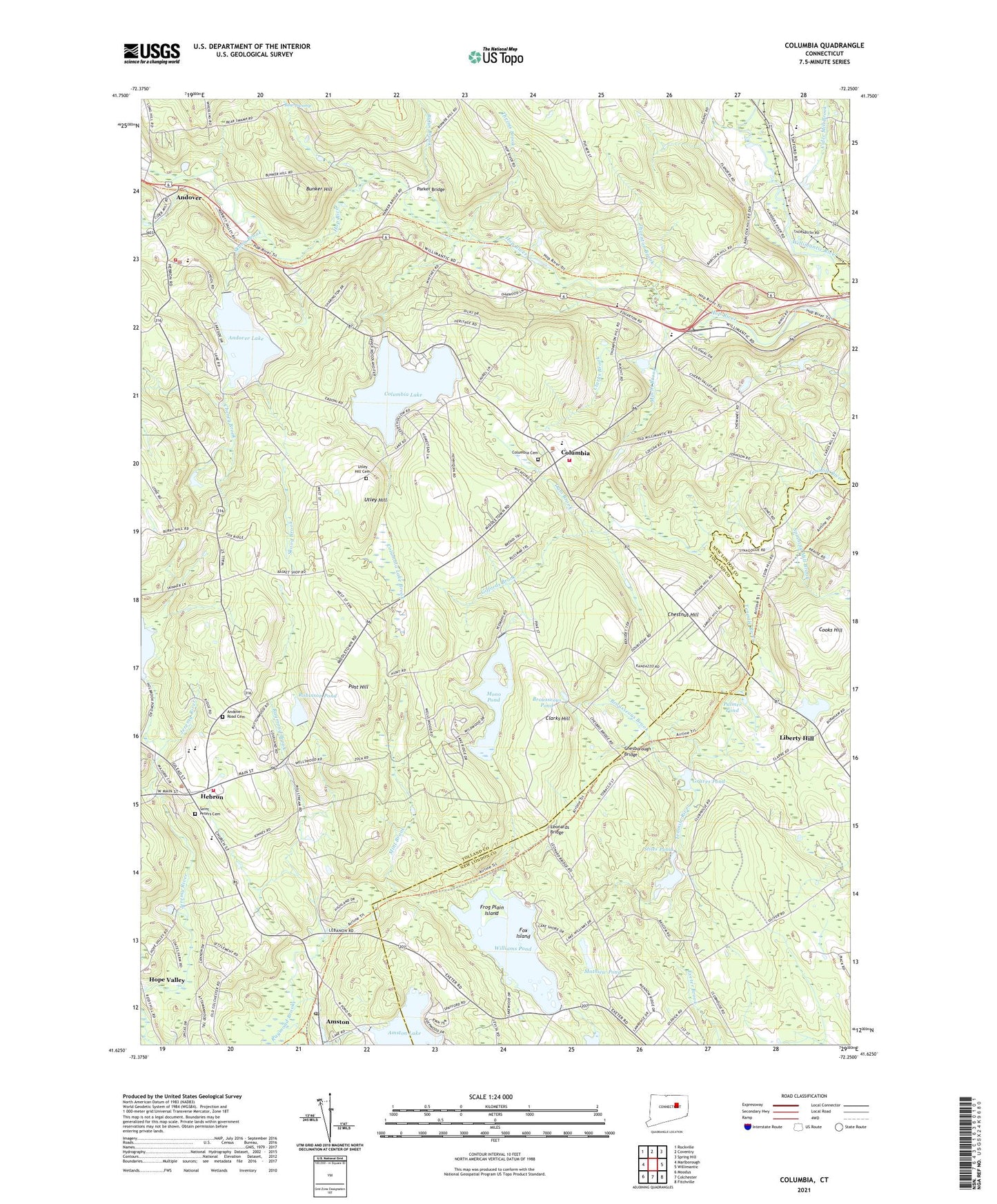 Columbia Connecticut US Topo Map Image