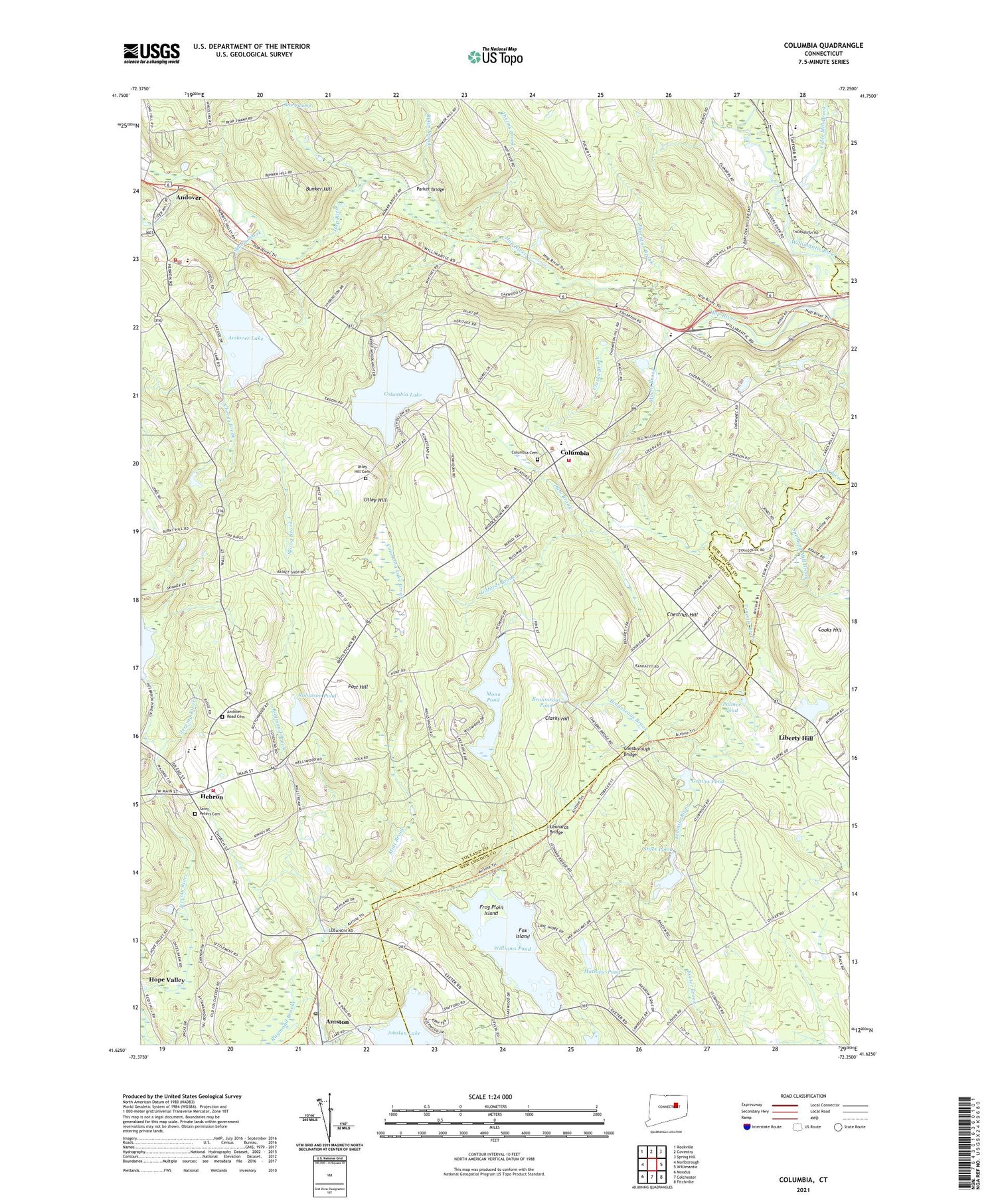 Columbia Connecticut US Topo Map Image