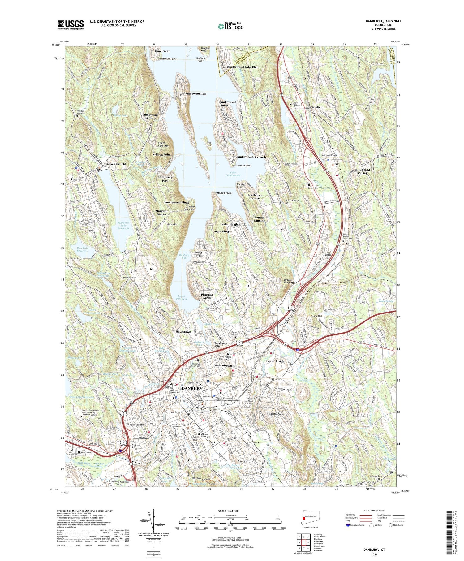 Danbury Connecticut US Topo Map Image