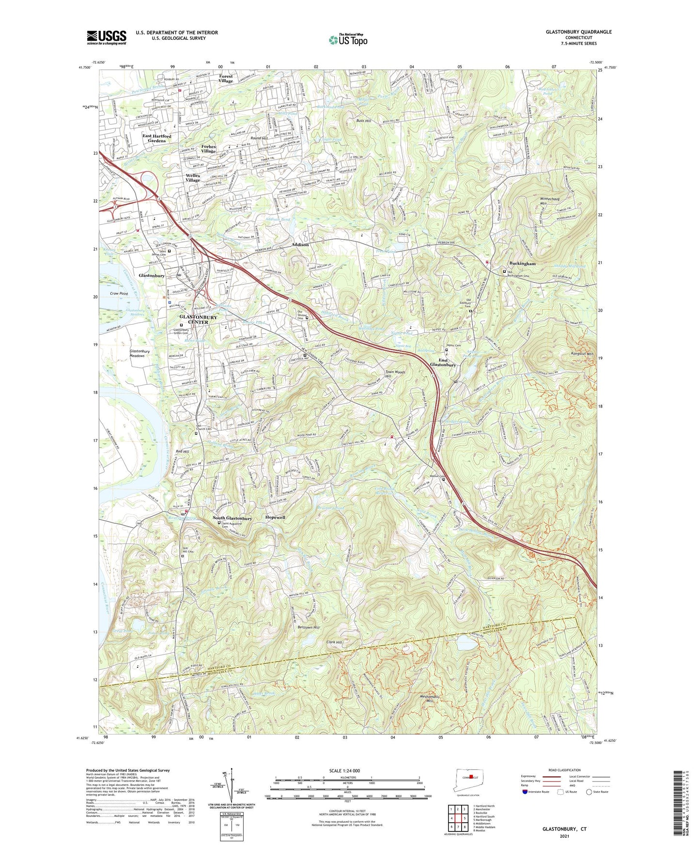 Glastonbury Connecticut US Topo Map Image