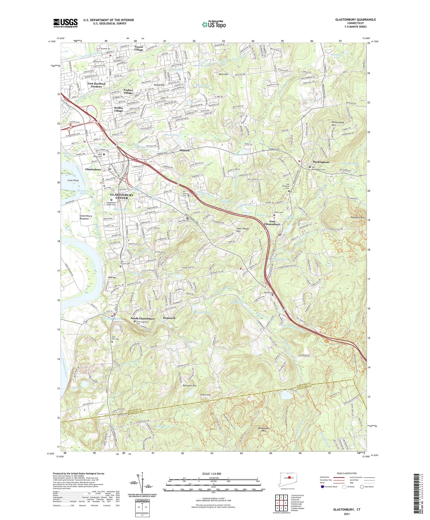 Glastonbury Connecticut US Topo Map Image