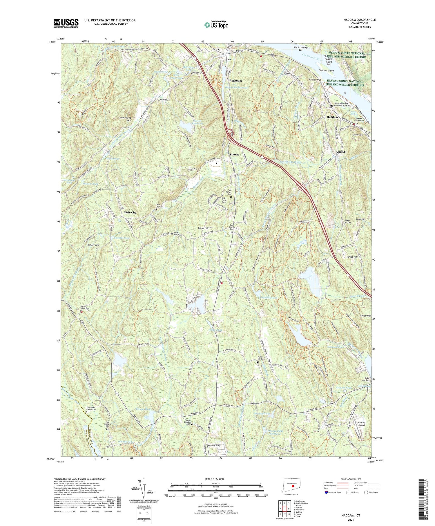 Haddam Connecticut US Topo Map Image