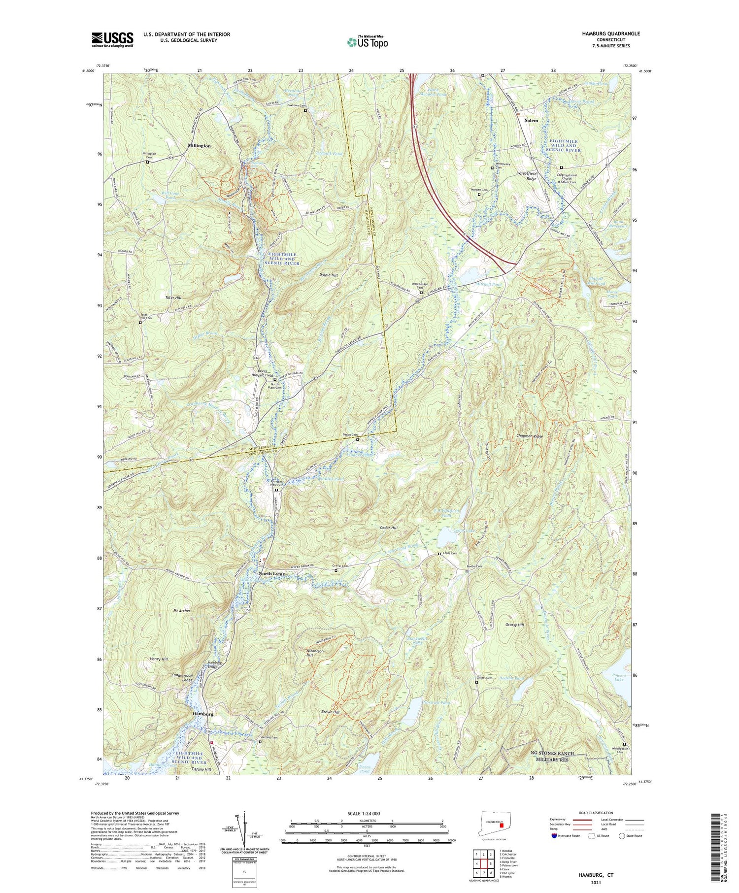 Hamburg Connecticut US Topo Map Image