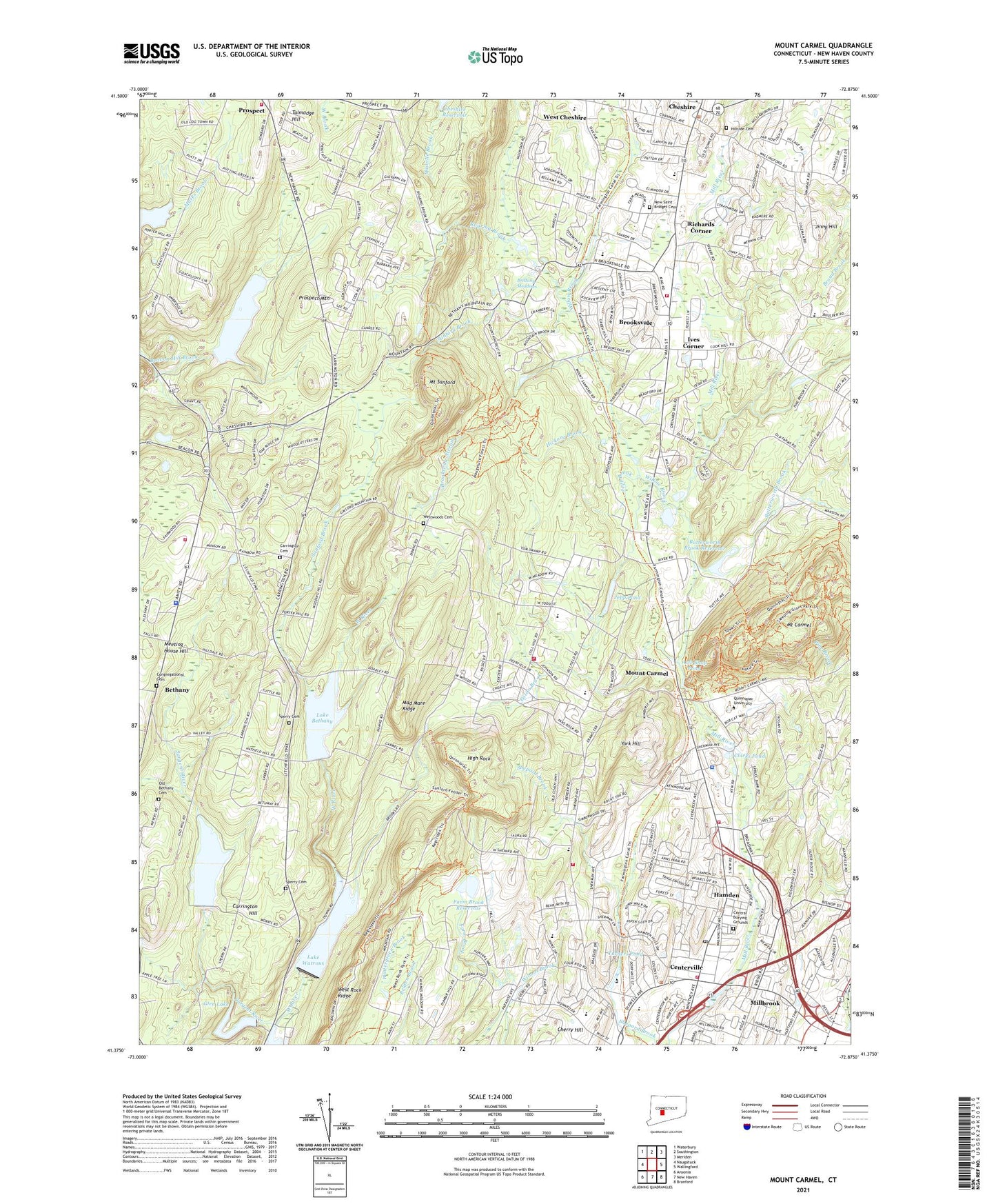 Mount Carmel Connecticut US Topo Map Image