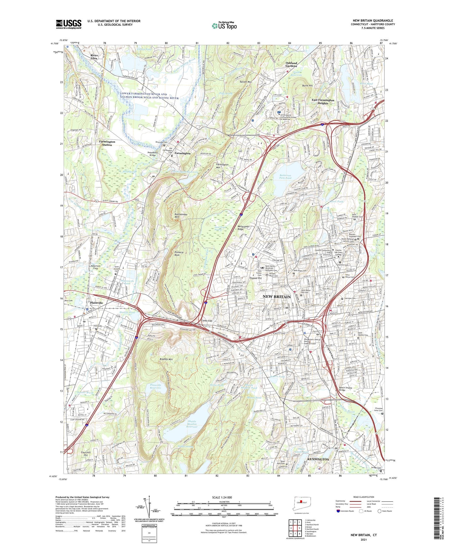 New Britain Connecticut US Topo Map Image